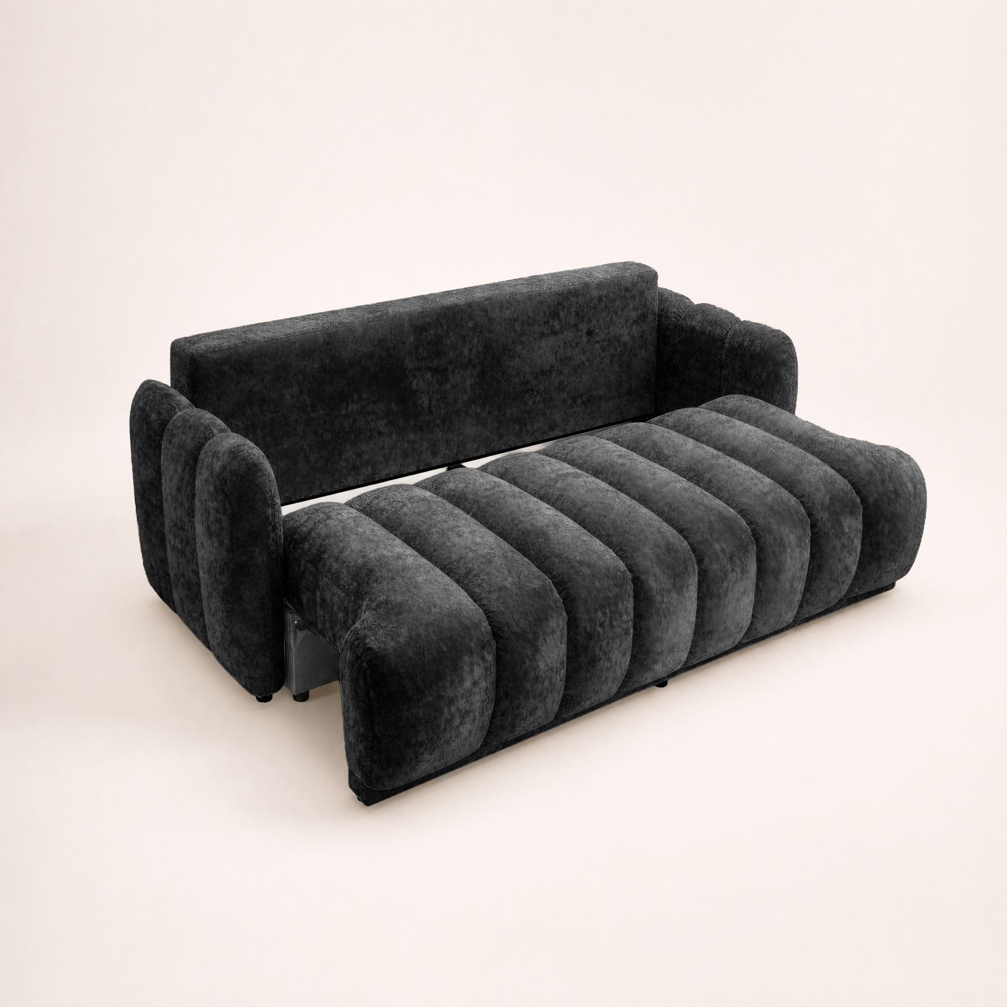Voir la diapositive 4 : BEST MOBILIER Silvia - canapé droit 3 places convertible avec coffre - en tissu bouclette