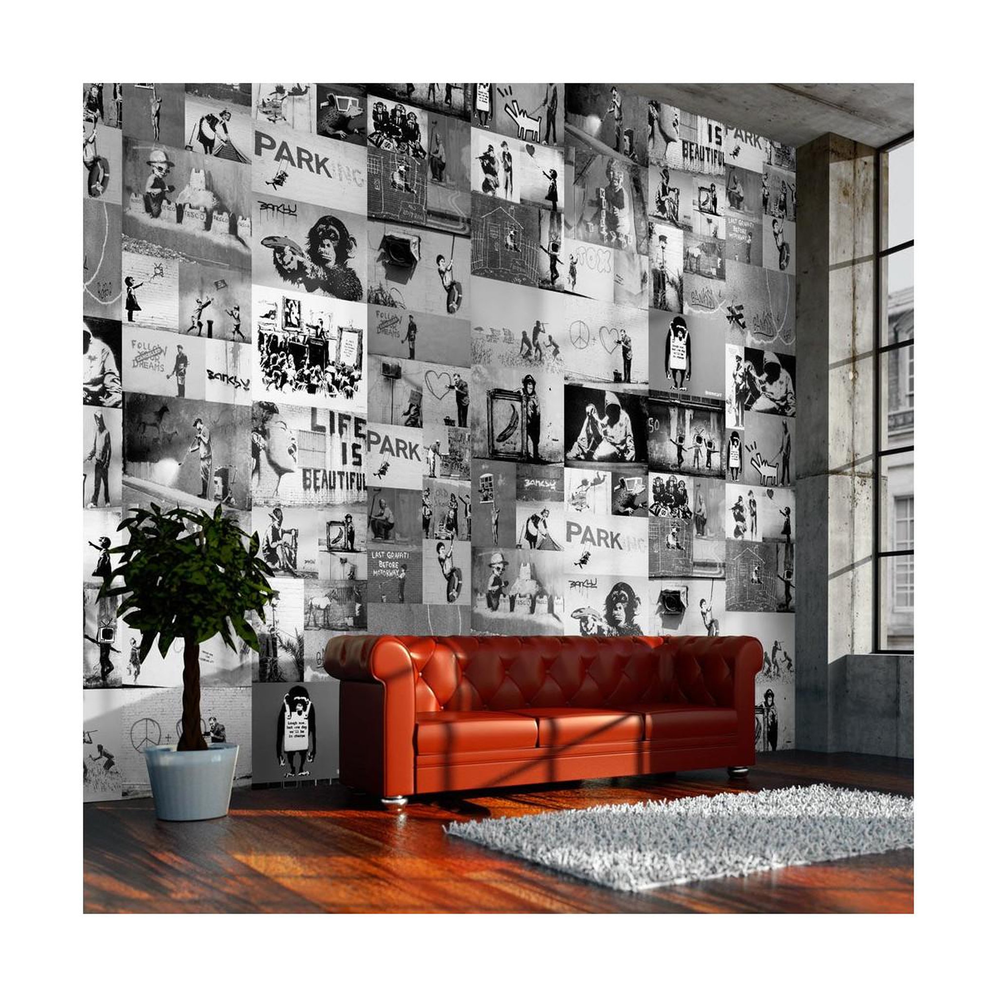 Paris Prix Papier peint  banksy grey collage  50x1000cm