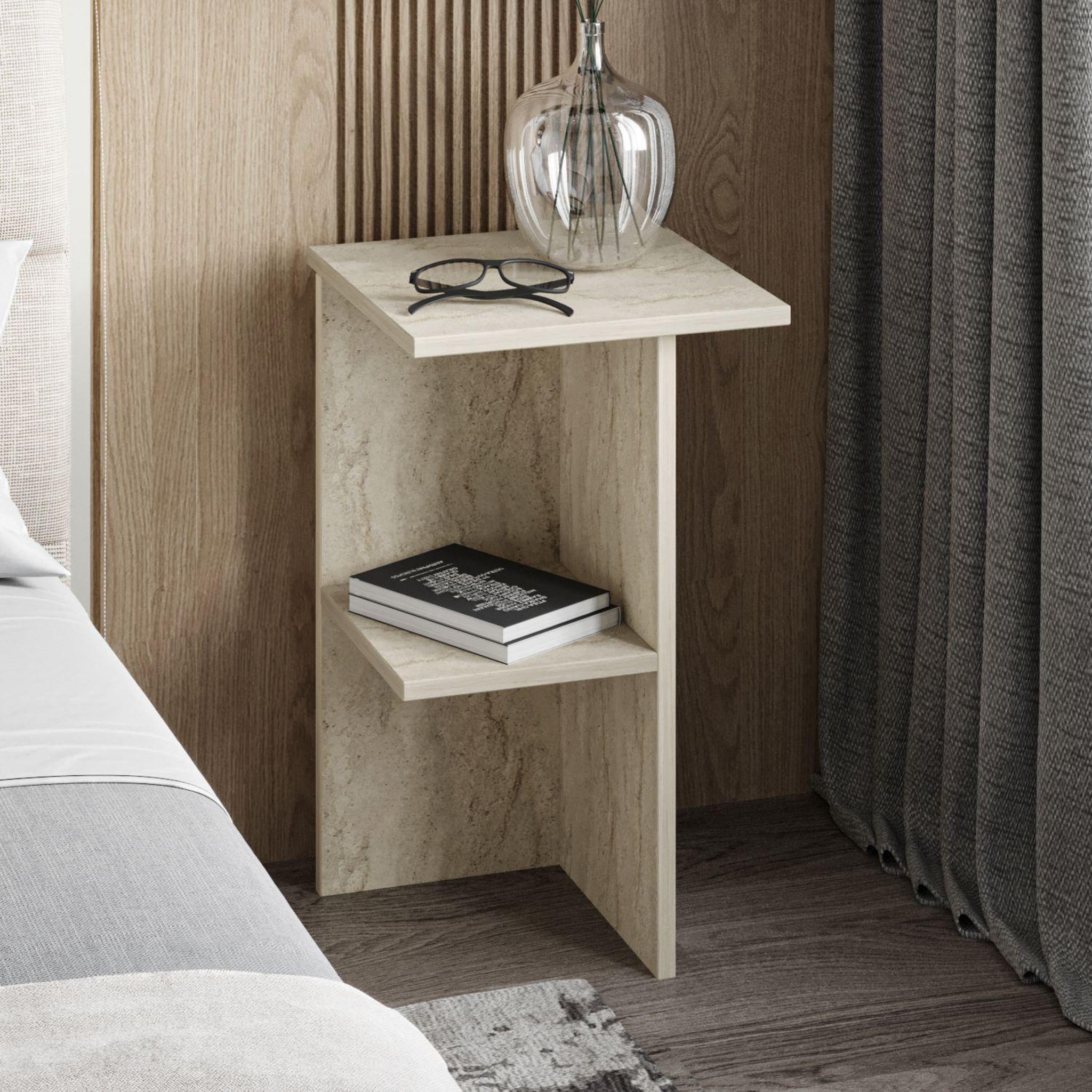 Voir la diapositive 2 : Habitat et Jardin Table de chevet en bois  leray  - 36 x 36 x 60 cm - travertin