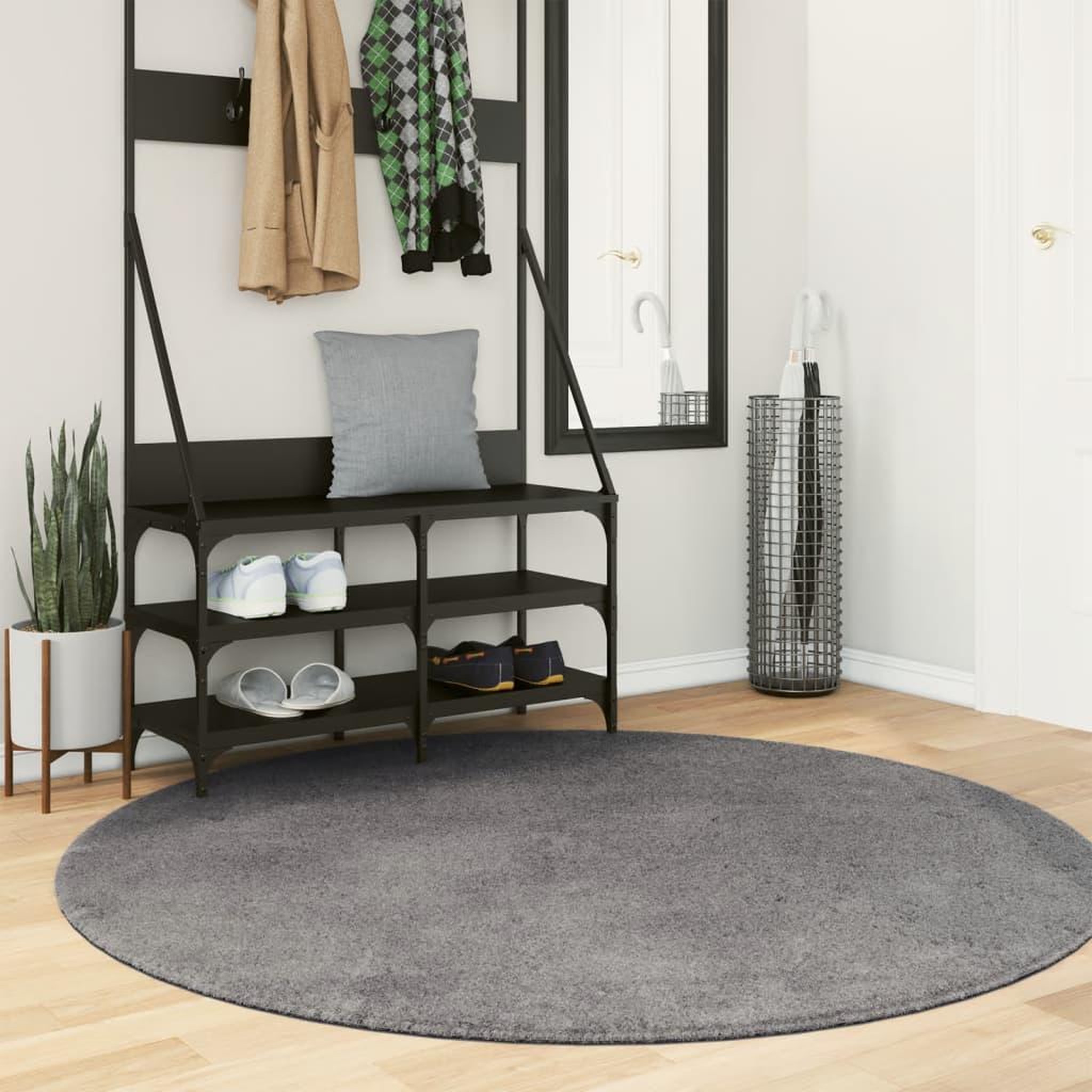 VIDAXL Tapis HUARTE a poils courts doux et lavable anthracite Ø 160 cm