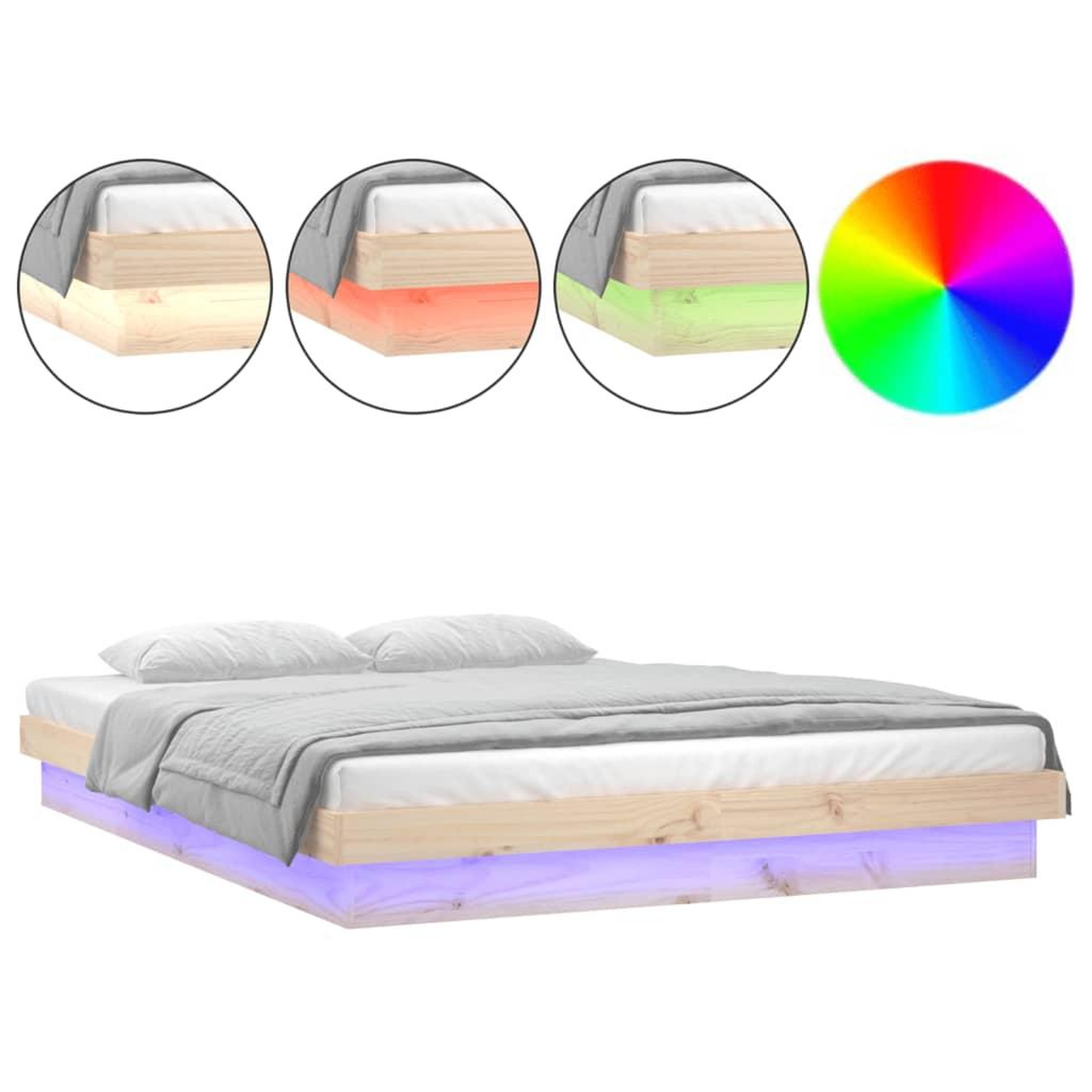 Voir la diapositive 2 : VIDAXL Cadre de lit a LED sans matelas bois massif