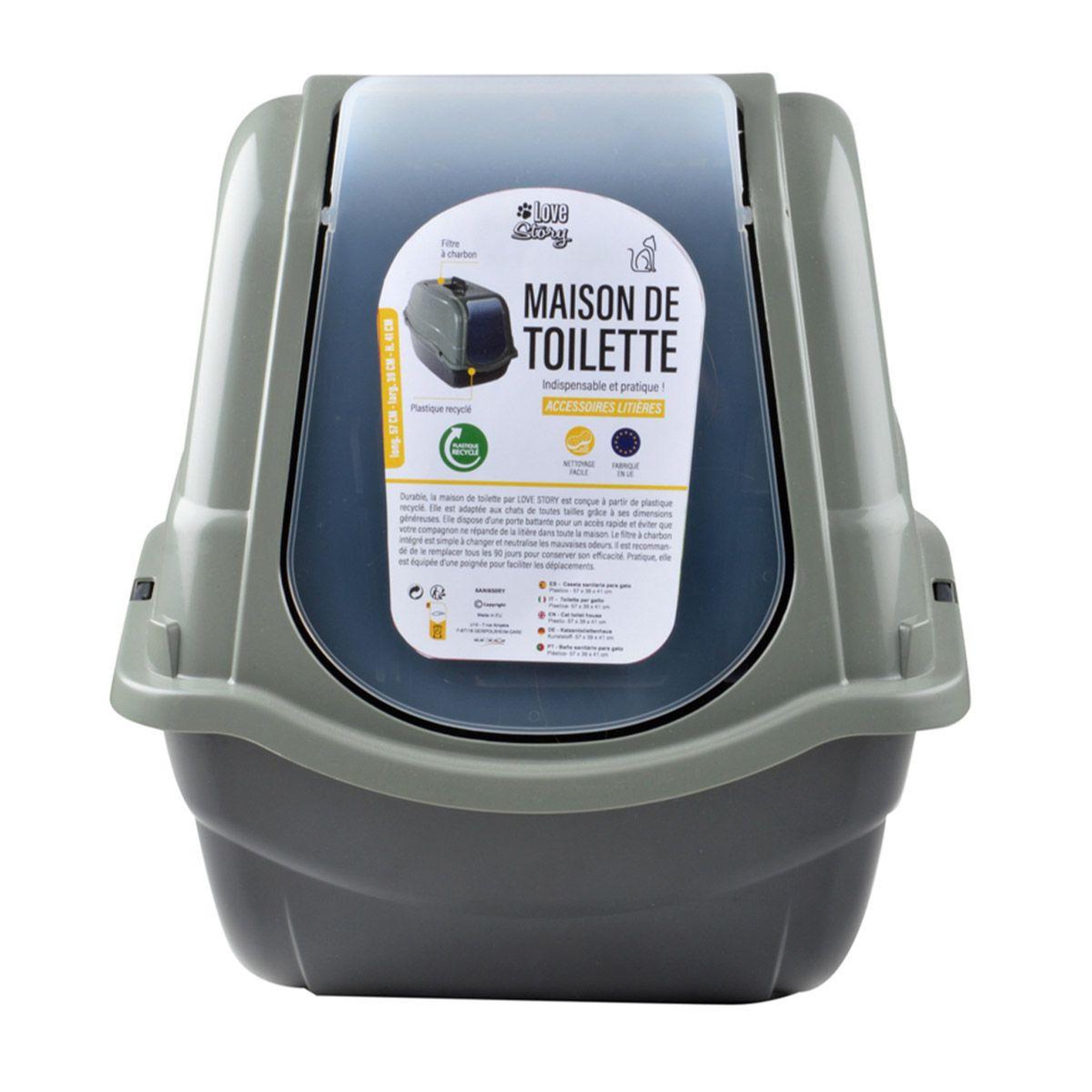 Voir la diapositive 4 : LOVE STORY Litière pour chat  toilette  57cm vert & anthracite