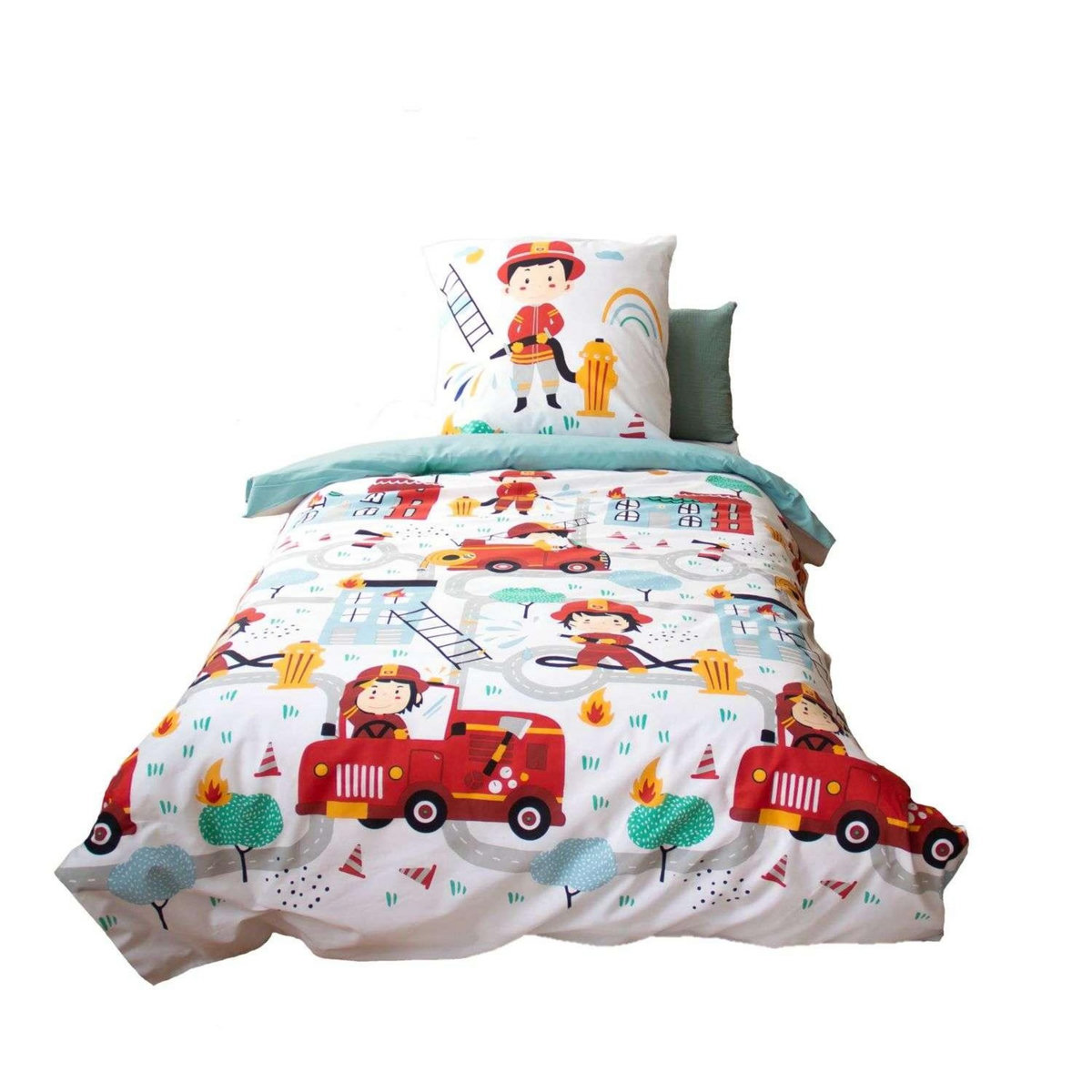 COTE DECO Parure de lit enfant Pompier - 100% coton adouci 57 fils - 140 x 200 cm