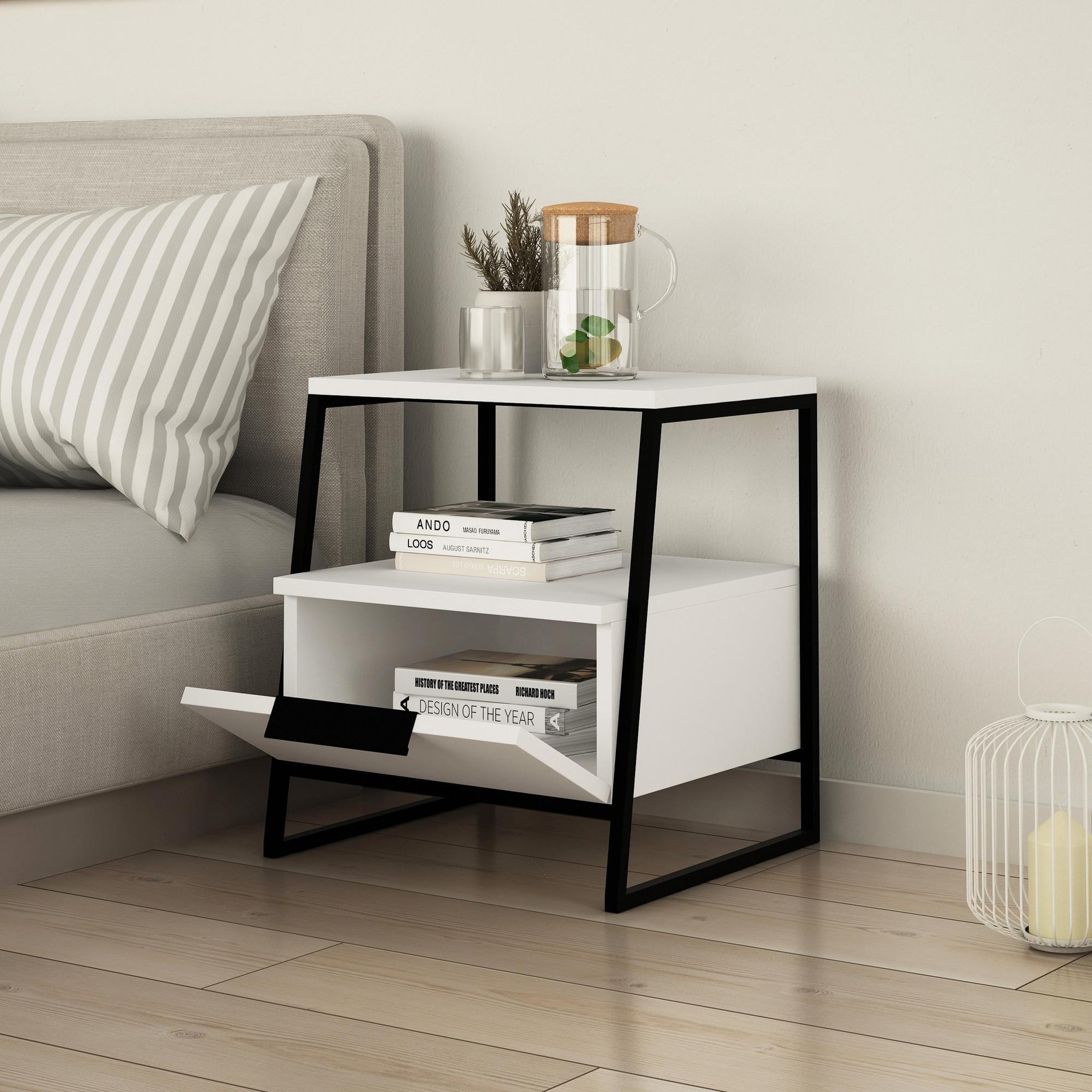 Voir la diapositive 3 : Habitat et Jardin Table de chevet en bois  pal  - 45 x 40 x 50 cm - blanc