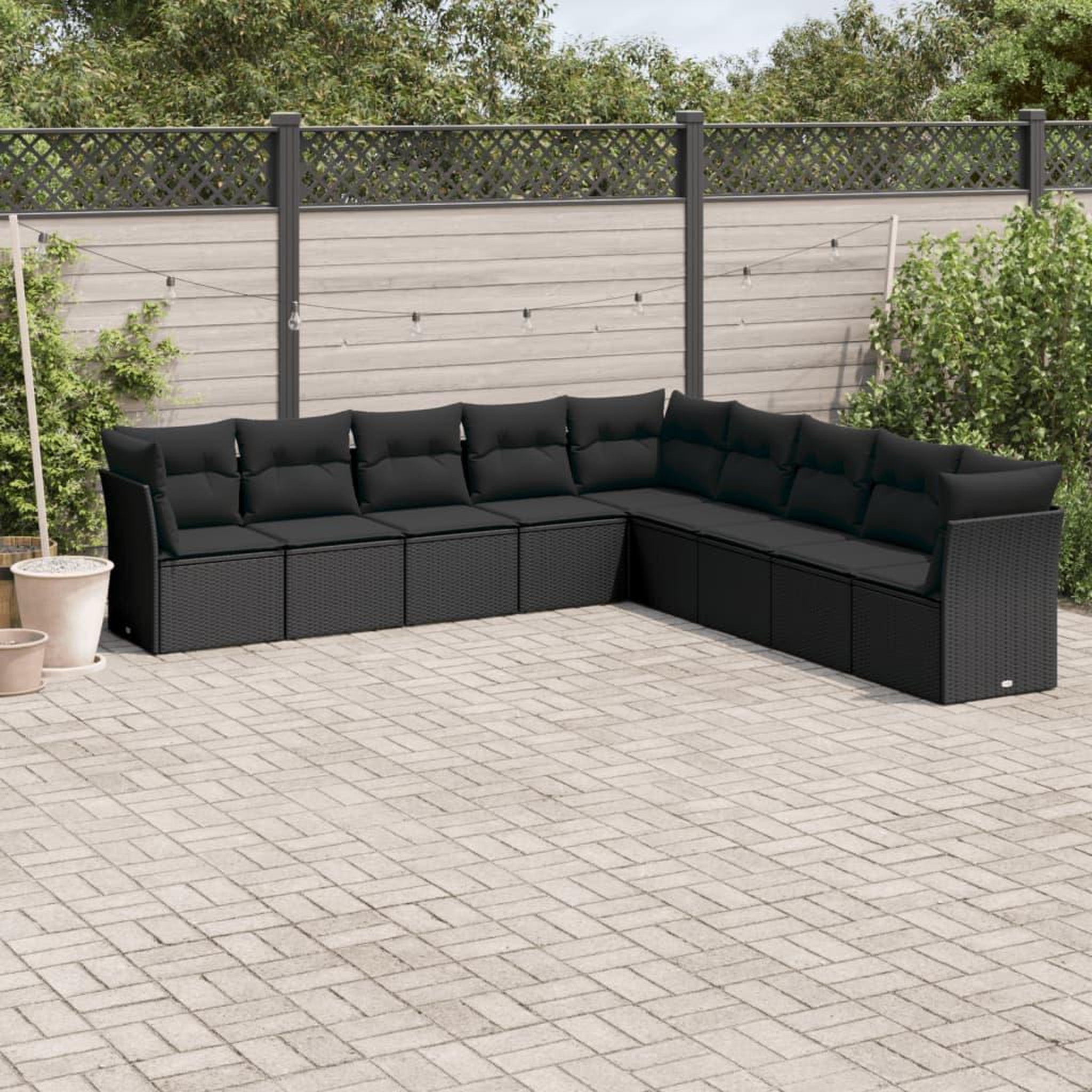 VIDAXL Salon de jardin 9 pcs avec coussins noir resine tressee