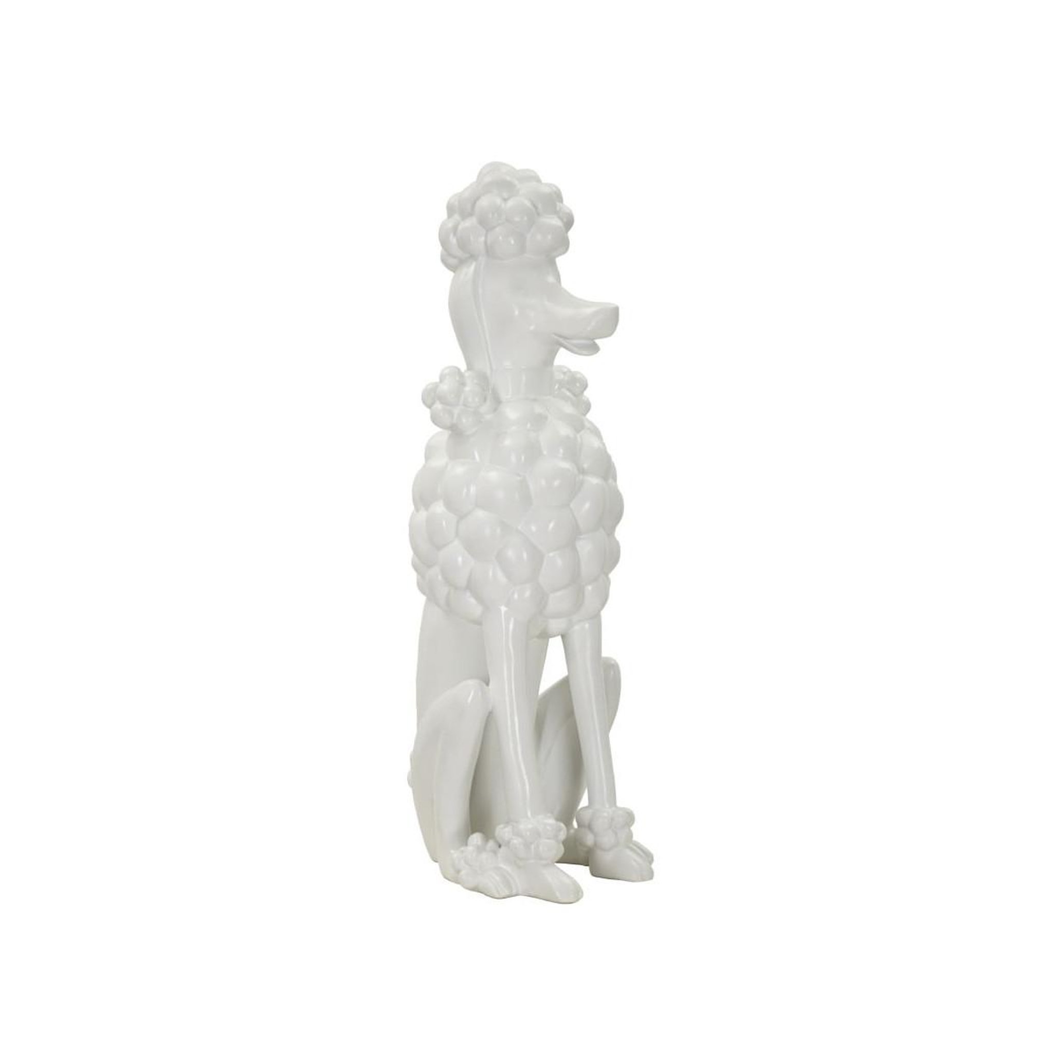 Paris Prix Statue déco chien  caniche assis  61cm blanc