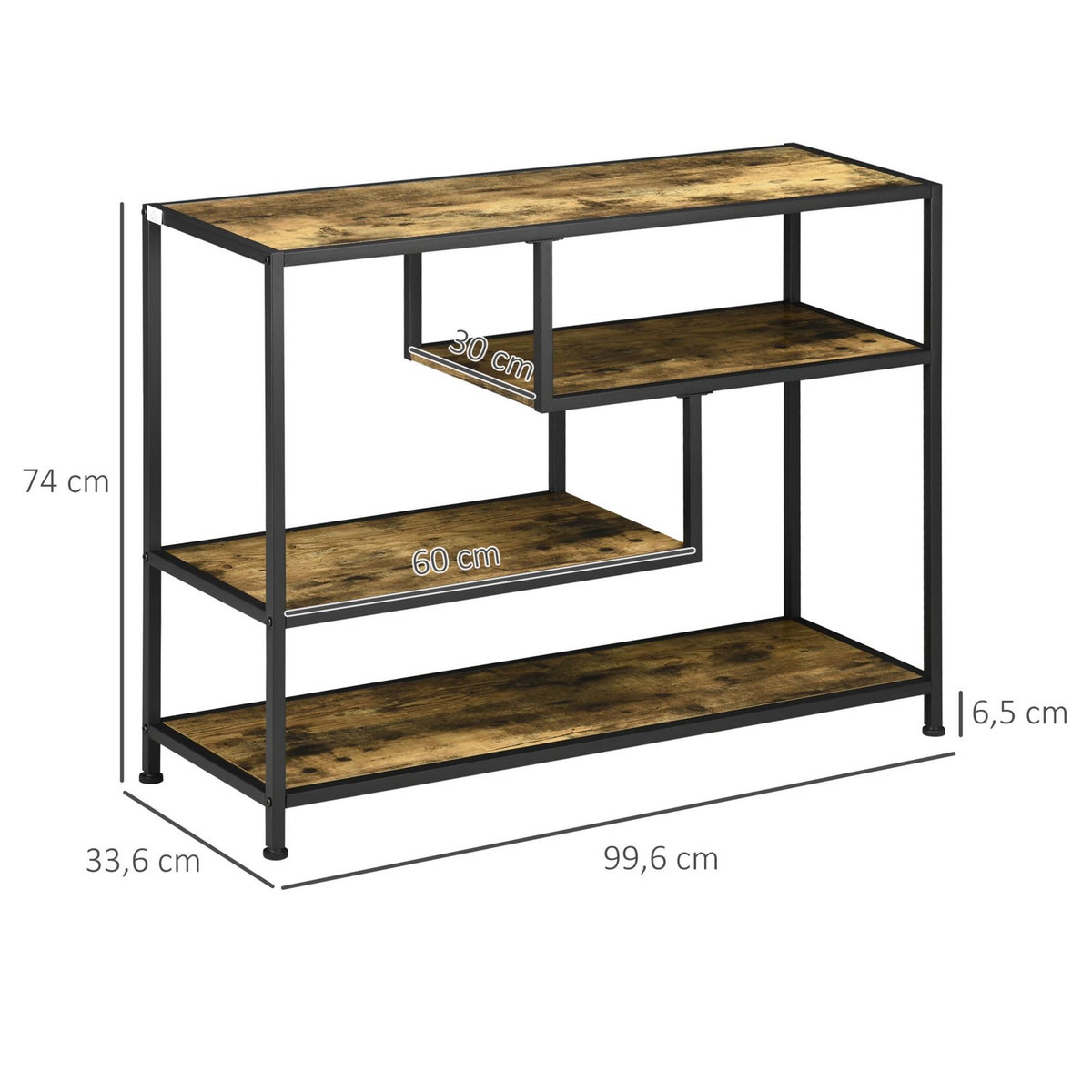 HOMCOM Console design industriel 4 étagères acier noir panneaux aspect bois vieilli