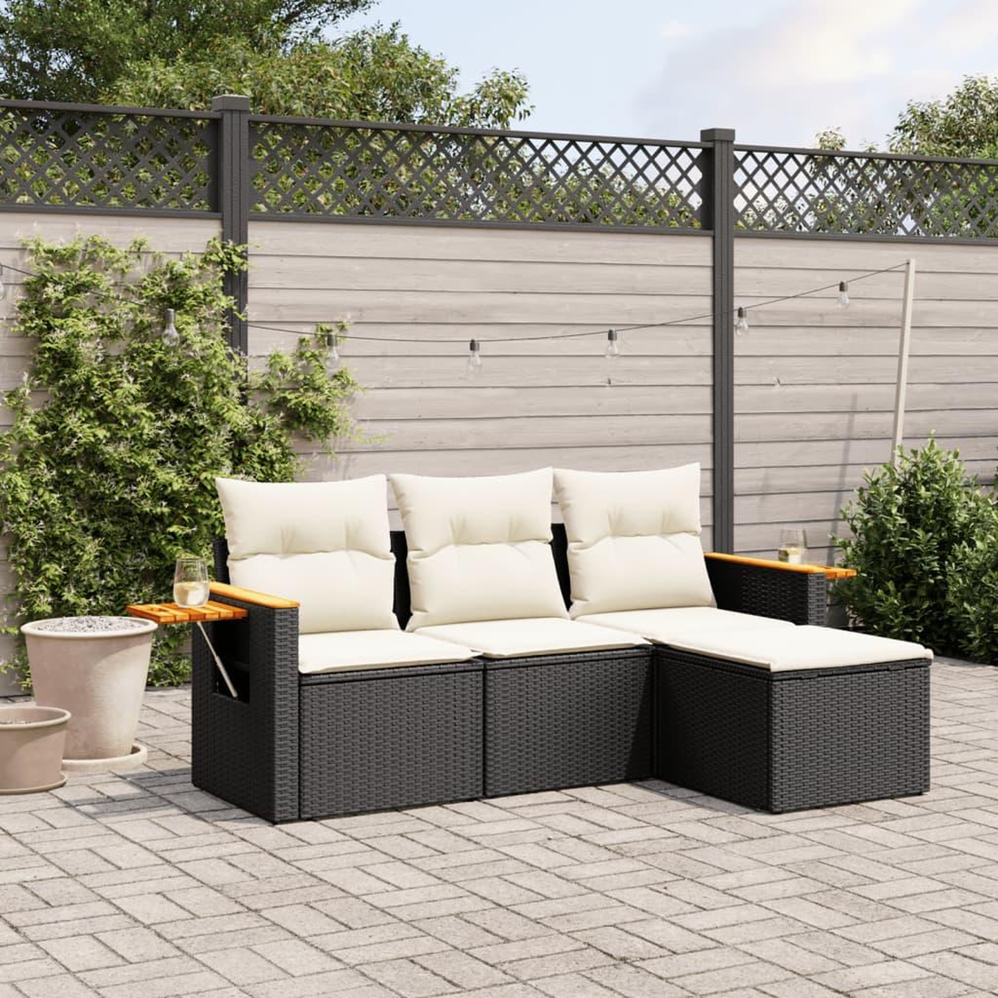 VIDAXL Salon de jardin 4 pcs avec coussins noir resine tressee