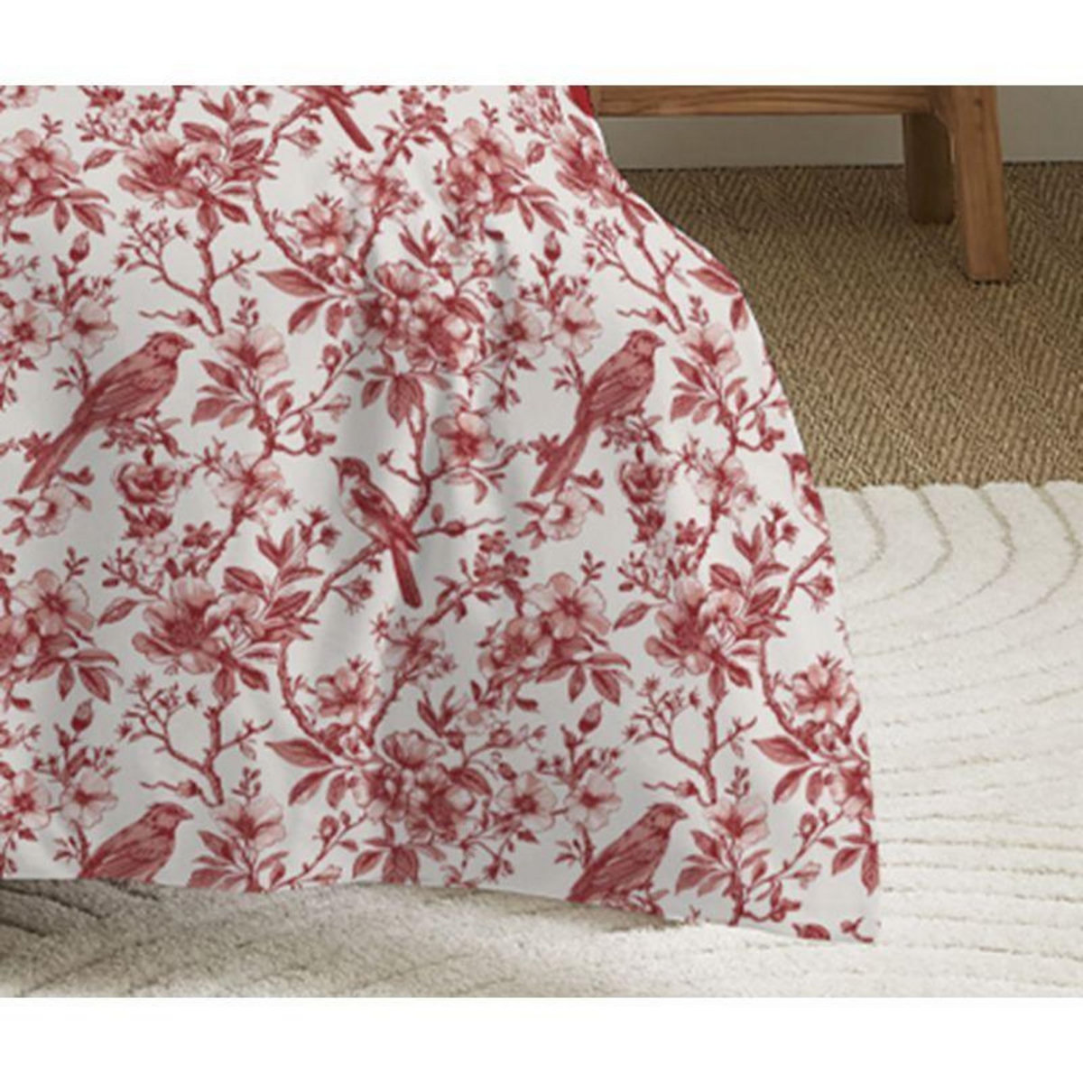 COTON PUR Parure de draps 4 pièces pour lit 140 x 190 cm Bérengère rouge
