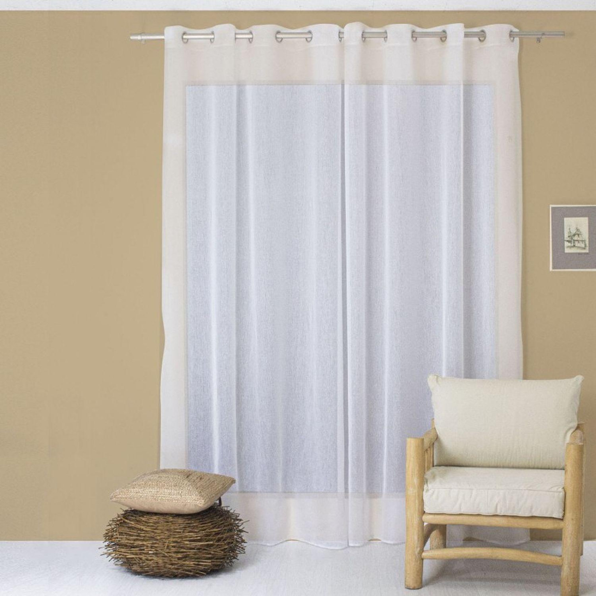 Voir la diapositive 6 : TOILINUX Voilage en tissu sablé effet satiné grande largeur SABLÉ - 300 x 240 cm - Blanc