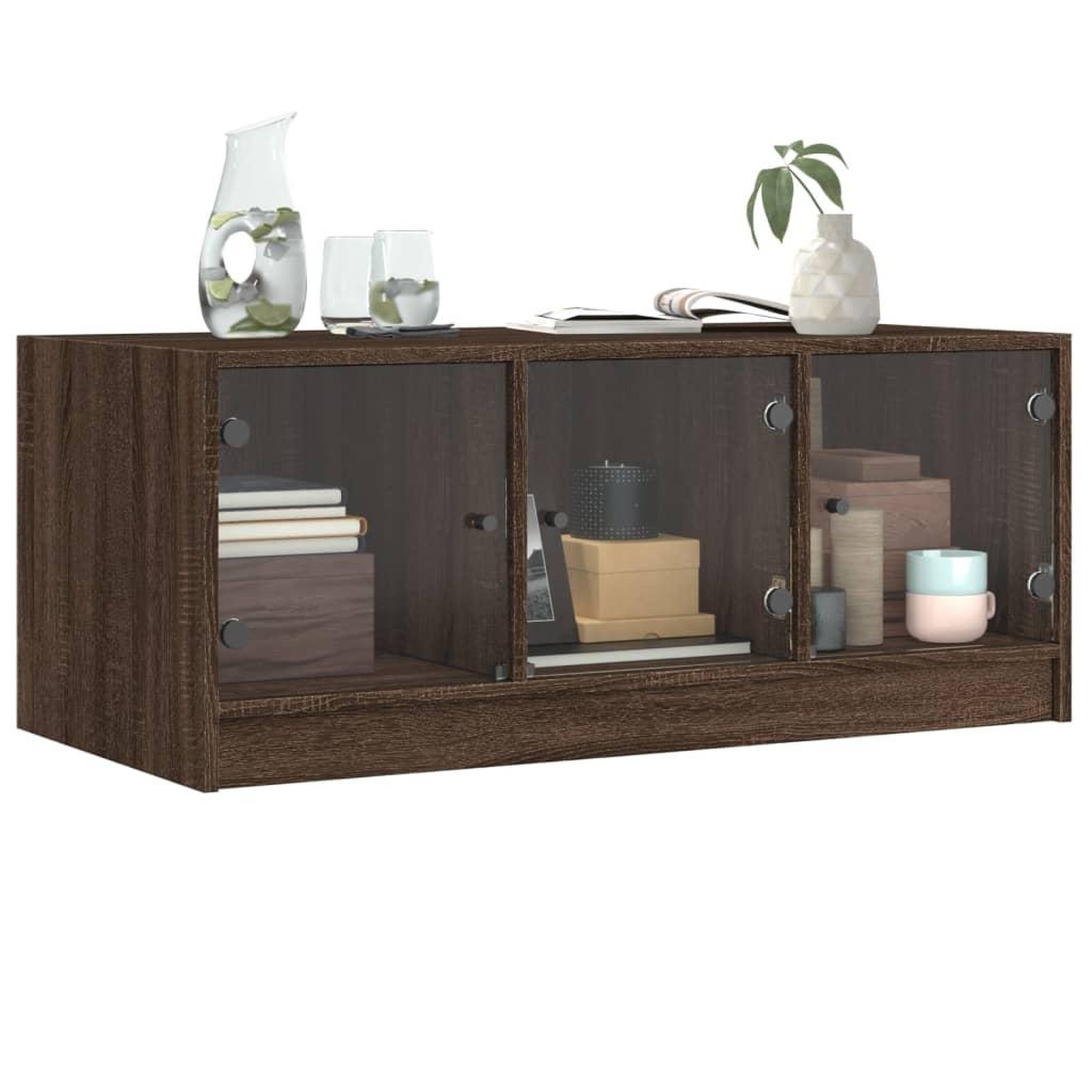 Voir la diapositive 4 : VIDAXL Table basse avec portes en verre chene marron 102x50x42 cm