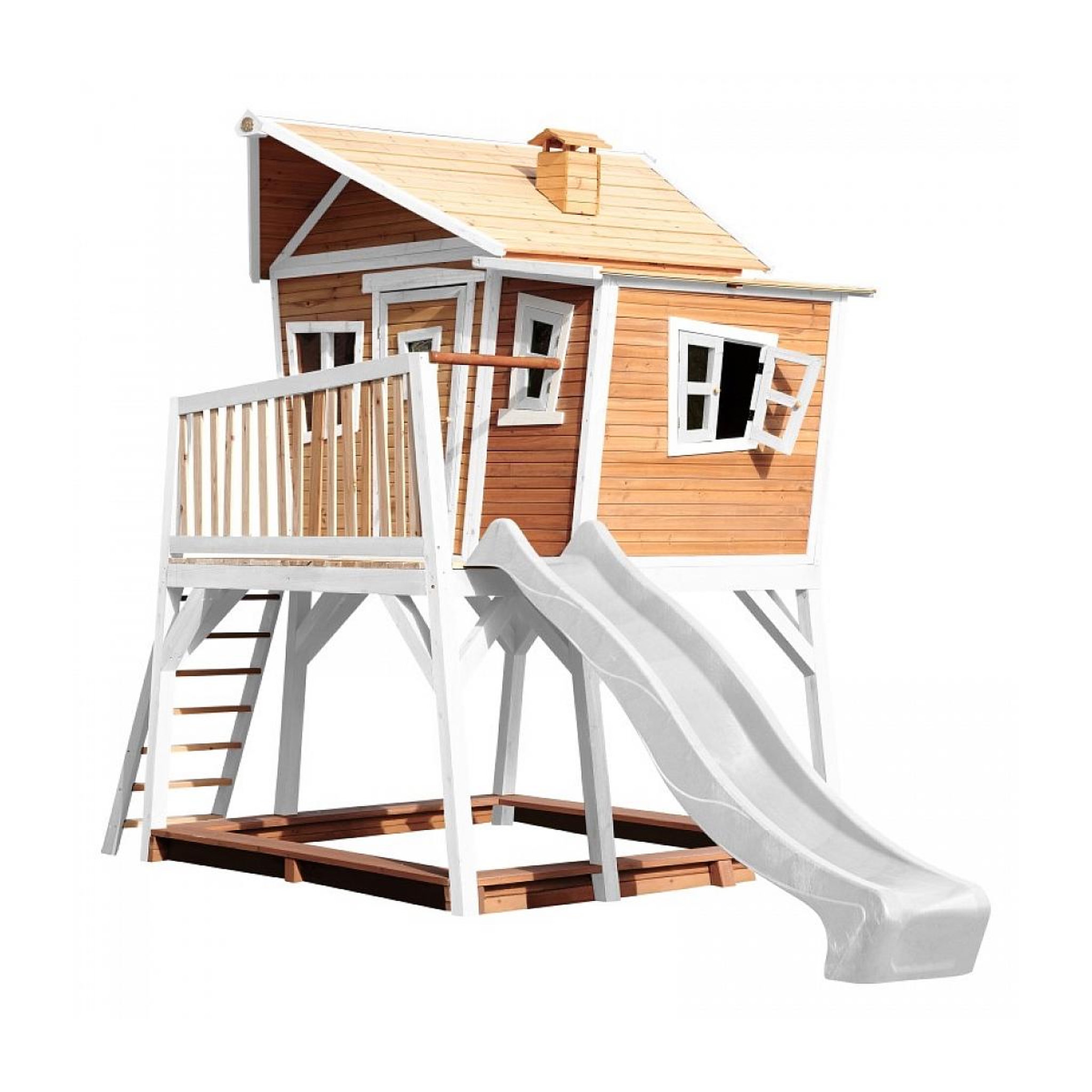 Voir la diapositive 2 : Axi House AXI Maisonnette MAX Brun Blanc avec toboggan Blanc et bac à sable