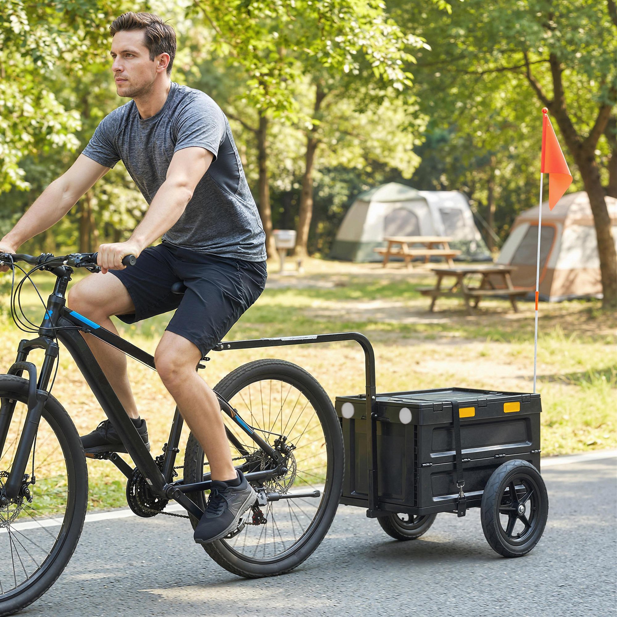 Voir la diapositive 2 : HOMCOM Remorque vélo cargo pliable caisse plastique 65l noir