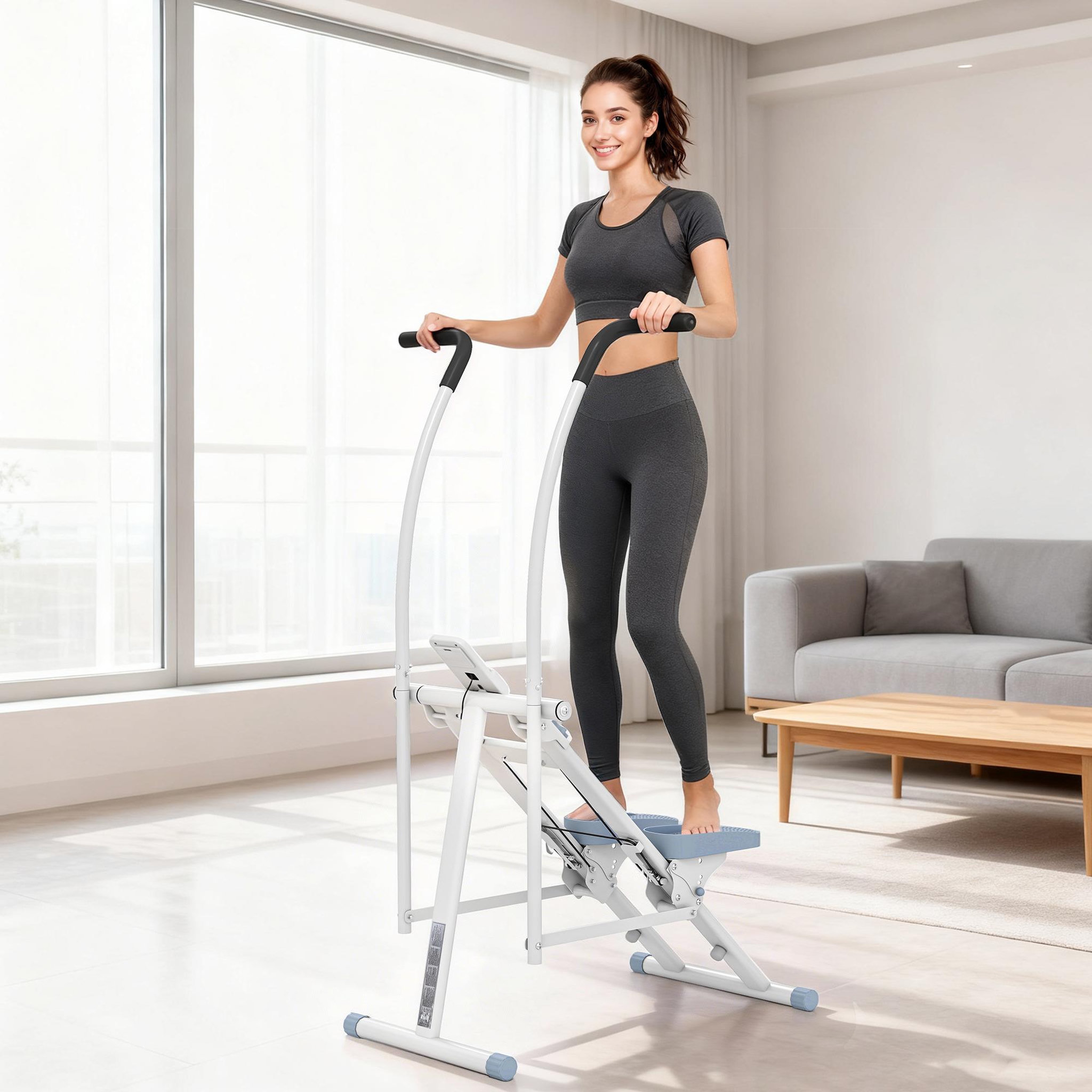 Voir la diapositive 4 : HOMCOM Stepper escalier pliable - stepper climber réglable - écran lcd multifonction bleu blanc
