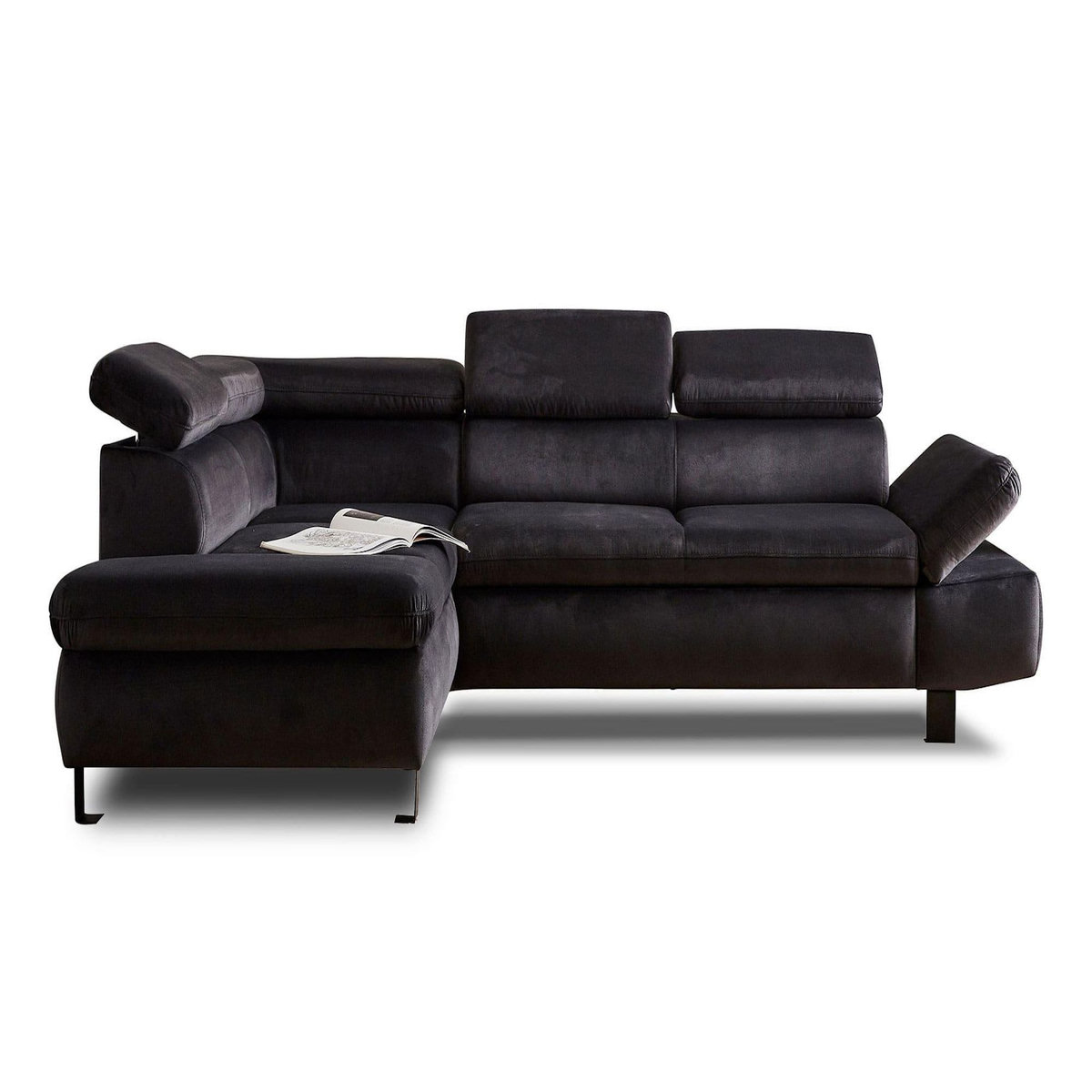 LISA DESIGN Nairobi - canapé d'angle convertible - en velours - 5 places - avec têtières - gauche