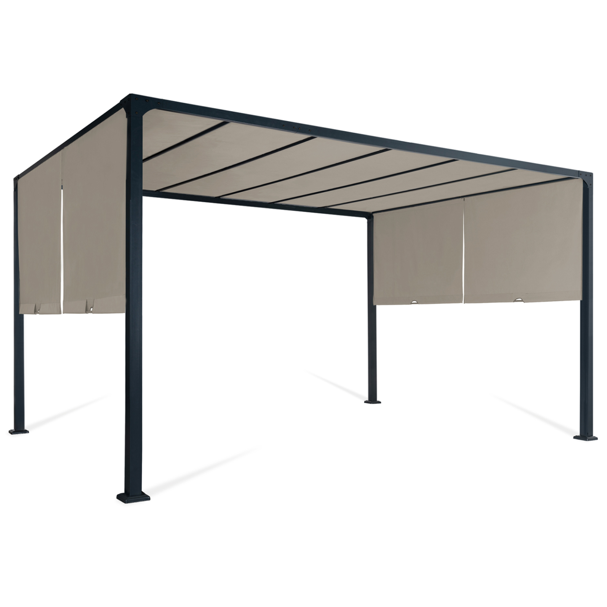 ID MARKET Pergola coulissante 2 pans 3x4 m belvédère de jardin toile taupe