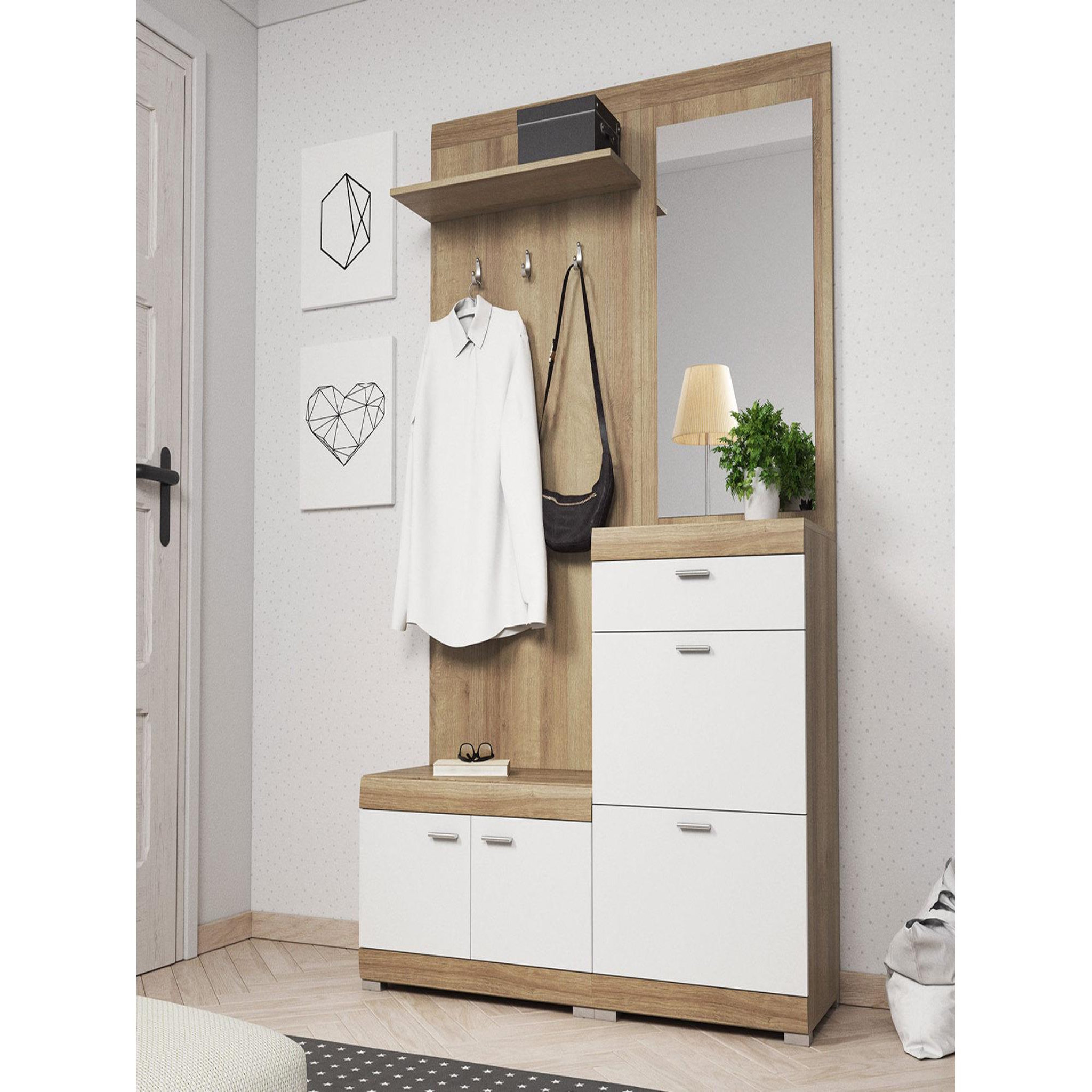 BEST MOBILIER Thea - meuble d'entrée - effet bois et blanc - 135 cm - style scandinave. Coloris disponibles : Marron