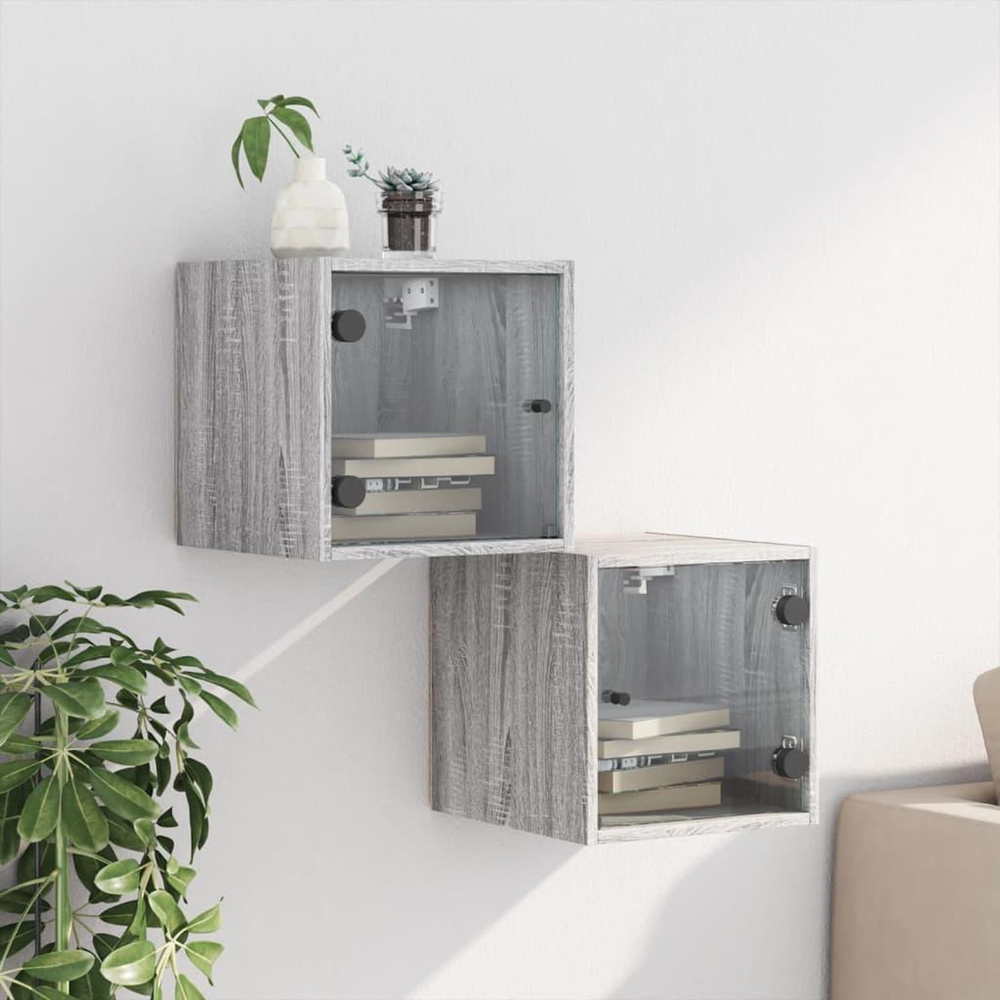 Voir la diapositive 3 : VIDAXL Tables de chevet et portes vitrees 2pcs sonoma gris 35x37x35cm