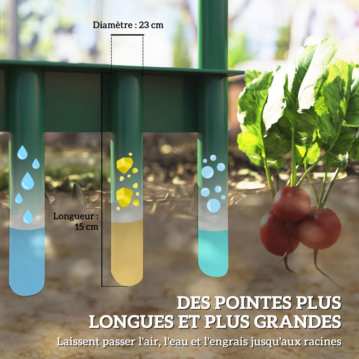 OUTSUNNY Aérateur de pelouse - aérateur de gazon - 5 dents creuses dia. 2,3 cm - acier thermoplastique vert