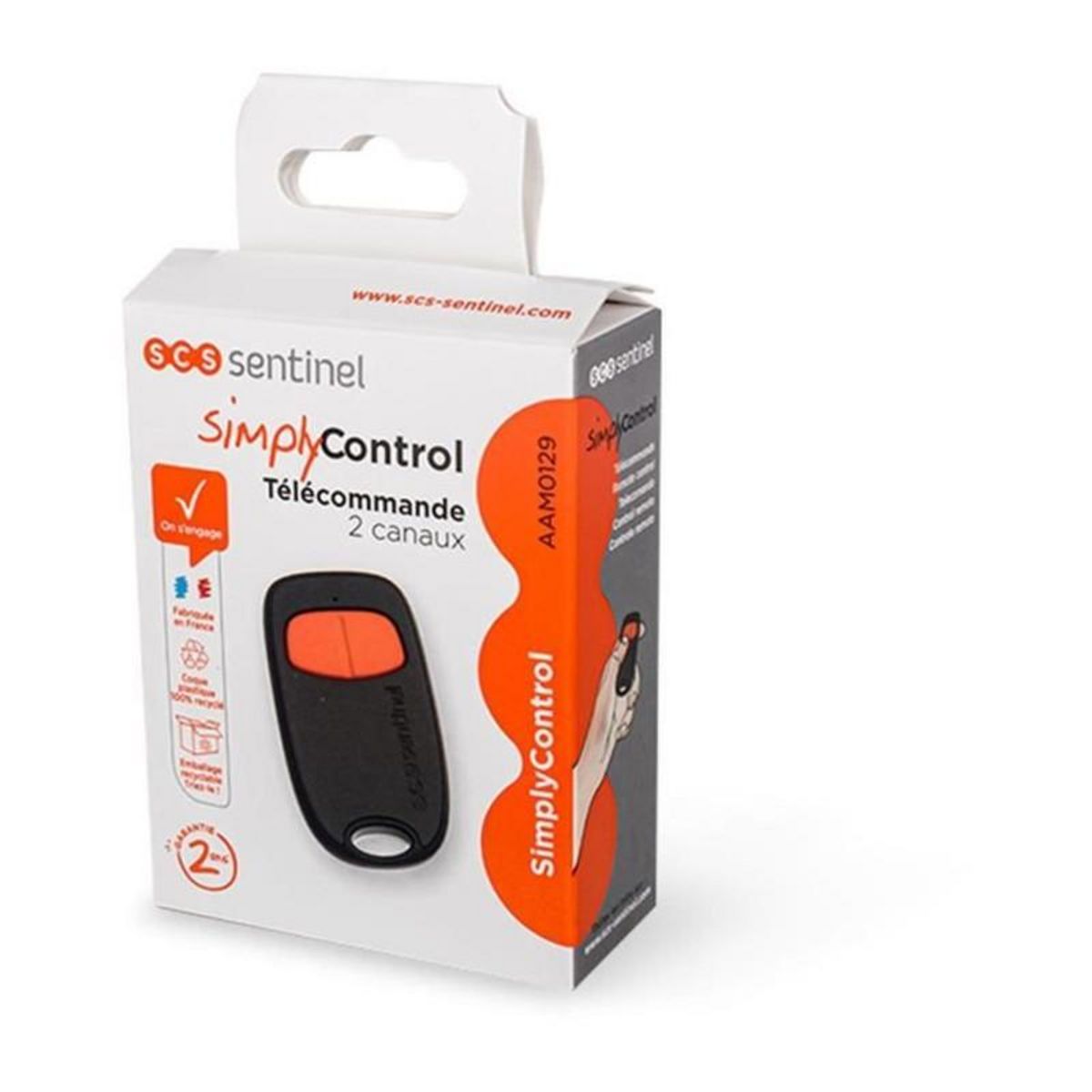 SCS SENTINEL Télécommande 2 canaux - SCS SENTINEL - SimplyControl - Orange, portée 40m, fréquence 433.92 MHz, pile lithium CR2032 incluse