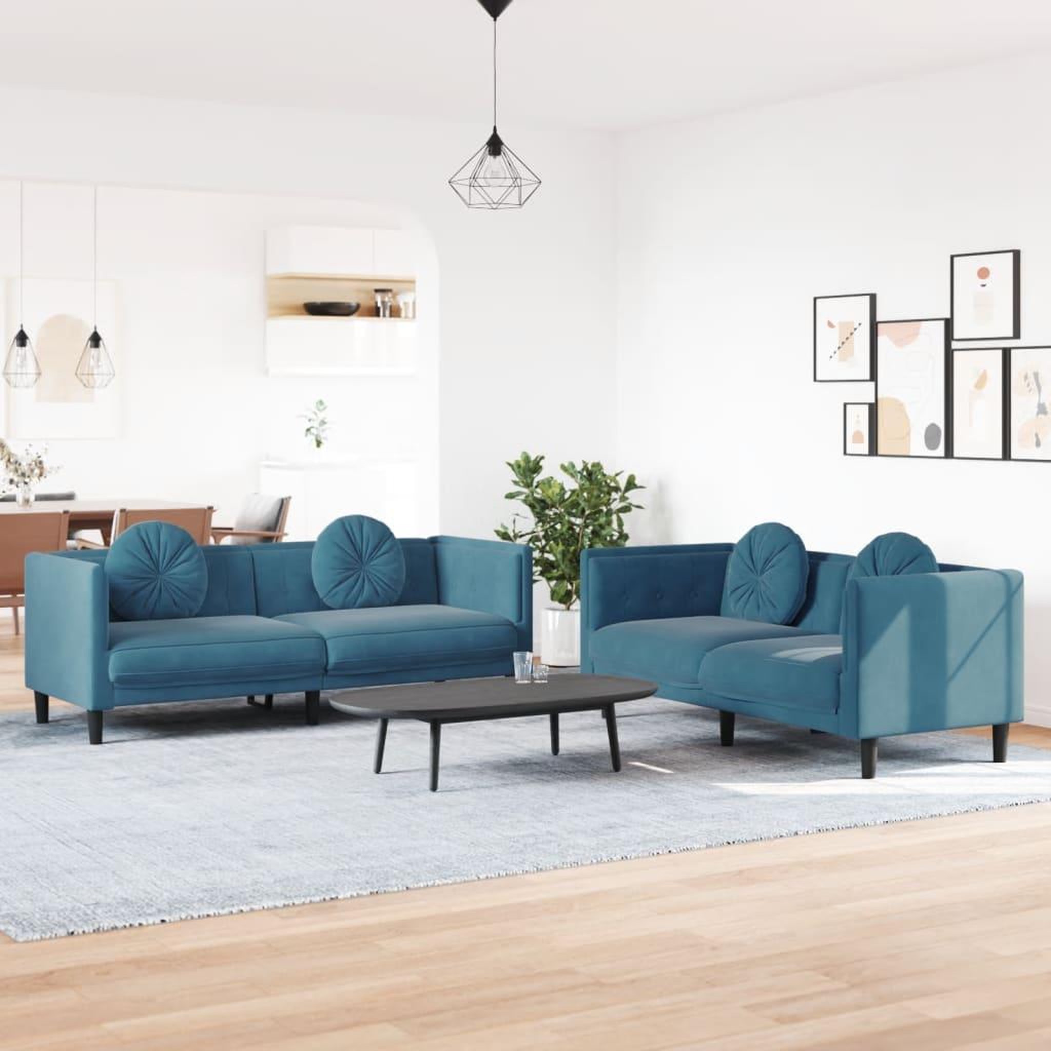 VIDAXL Ensemble de canapes 2 pcs avec coussins bleu velours