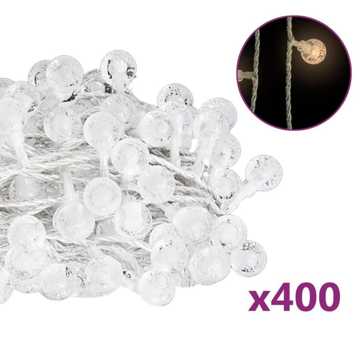 VIDAXL Guirlande lumineuse globe 40 m 400 LED blanc chaud 8 fonctions