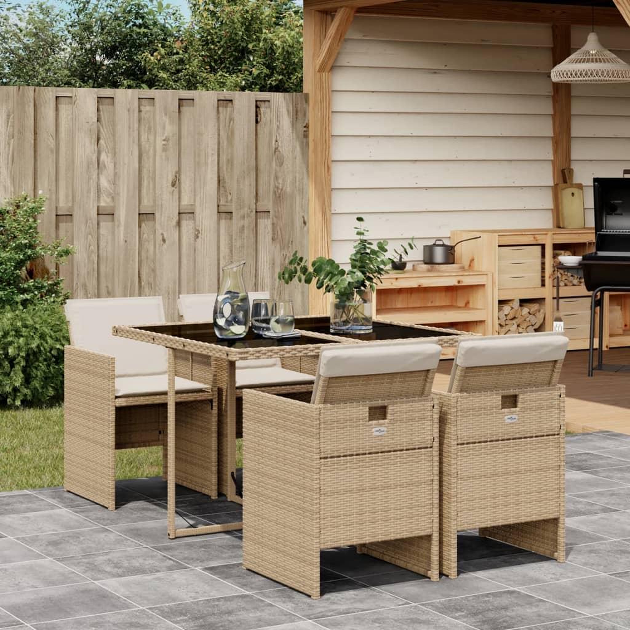 VIDAXL Ensemble a manger de jardin avec coussins 5pcs Beige poly rotin
