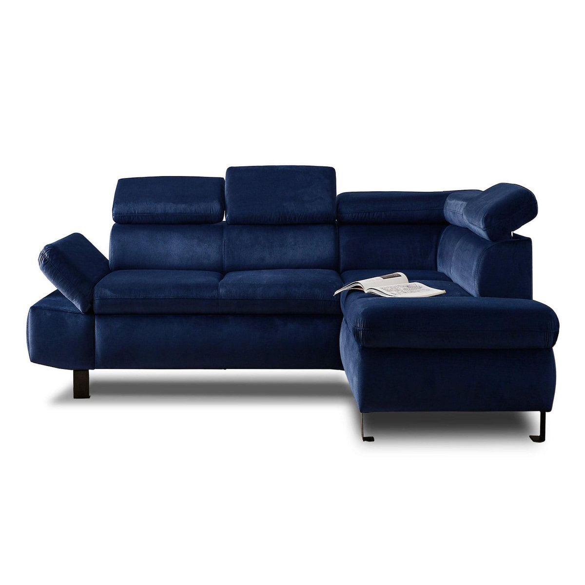 LISA DESIGN Nairobi - canapé d'angle convertible - en velours - 5 places - avec têtières - droit