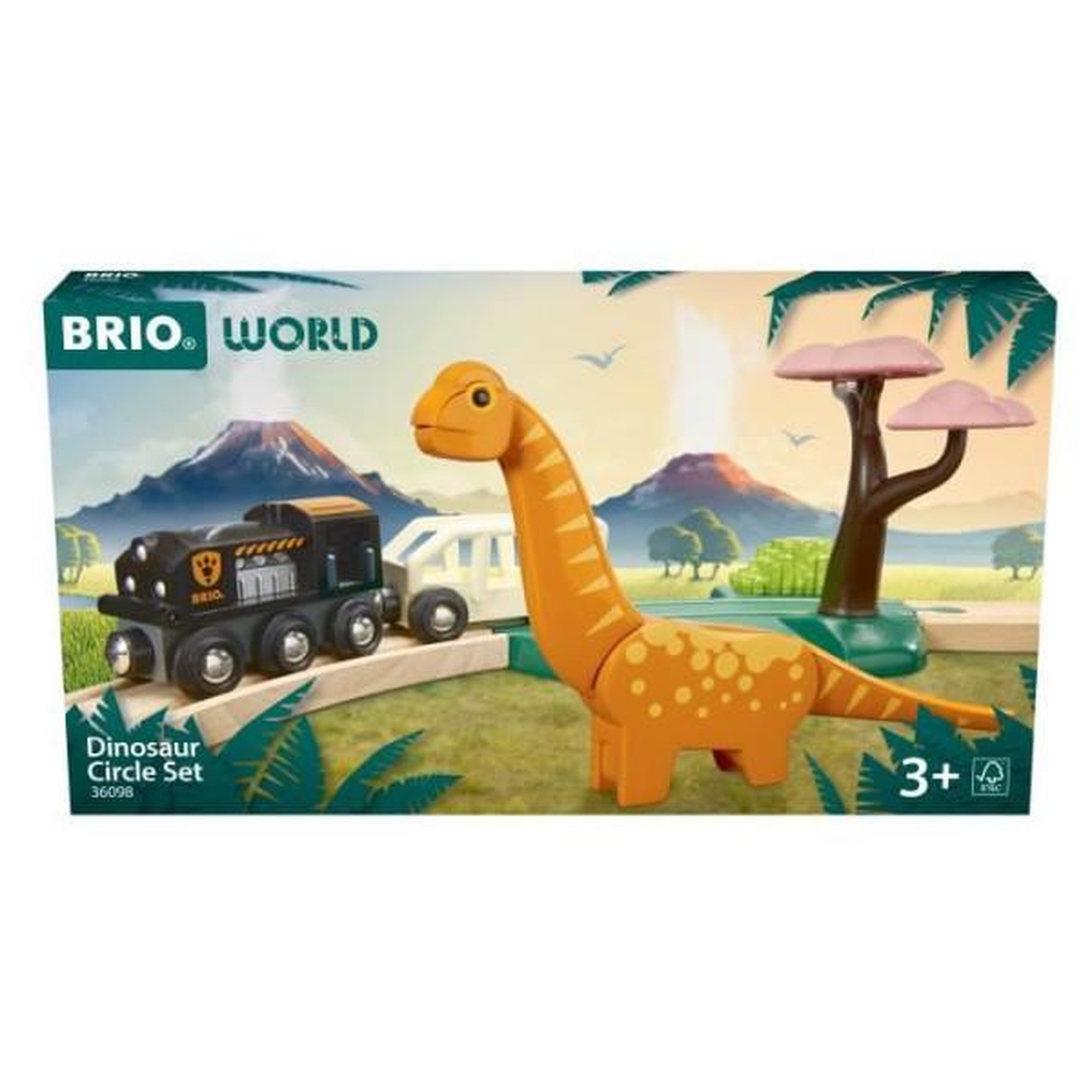 Brio Circuit Dinosaure - Coffret Complet 12 pieces - Action de Jeu sans Pile - Dinosaure Inclus - Circuit de Train en Bois - BRIO Wor