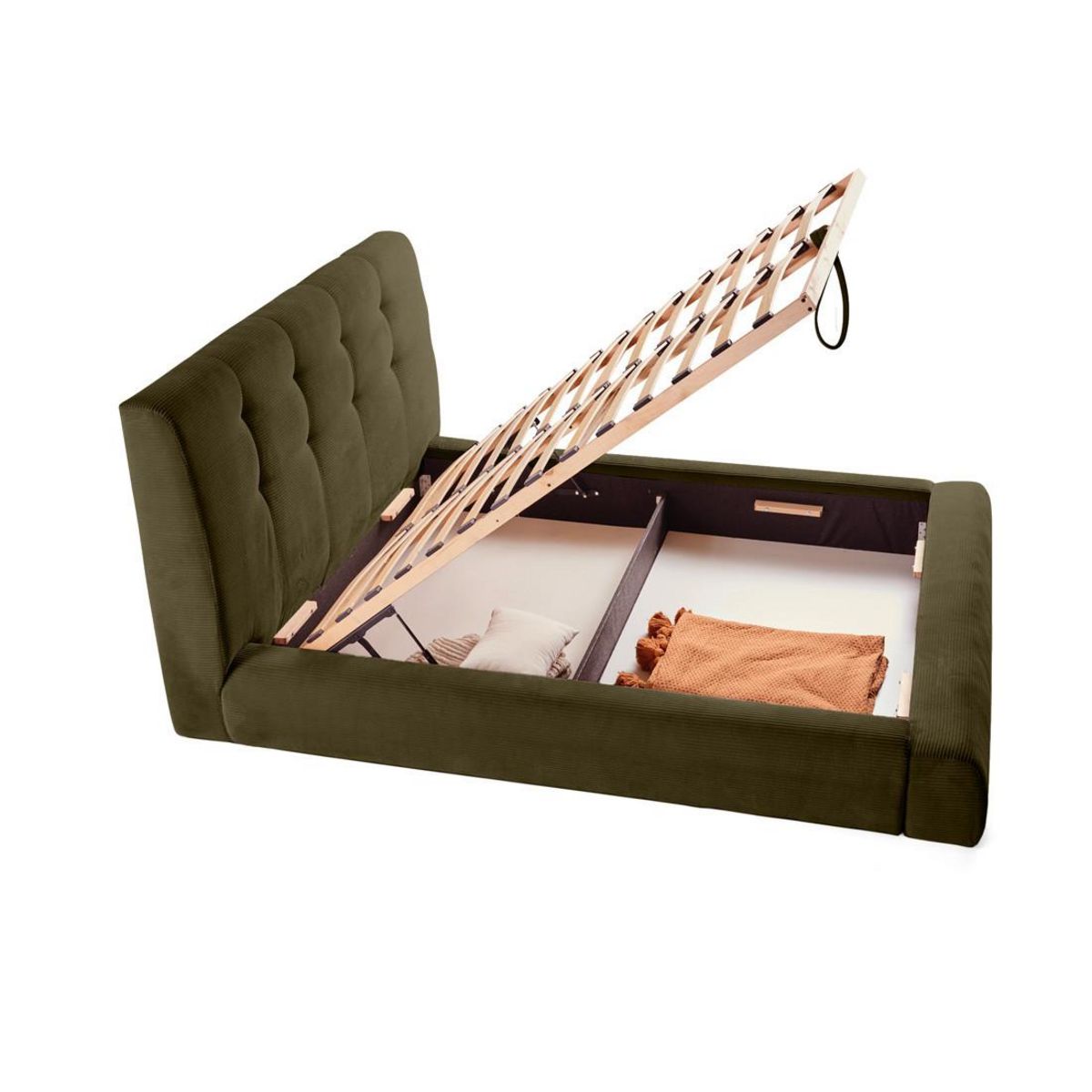 LISA DESIGN Onyx - lit coffre - 160x200 cm - en velours côtelé - sommier inclus