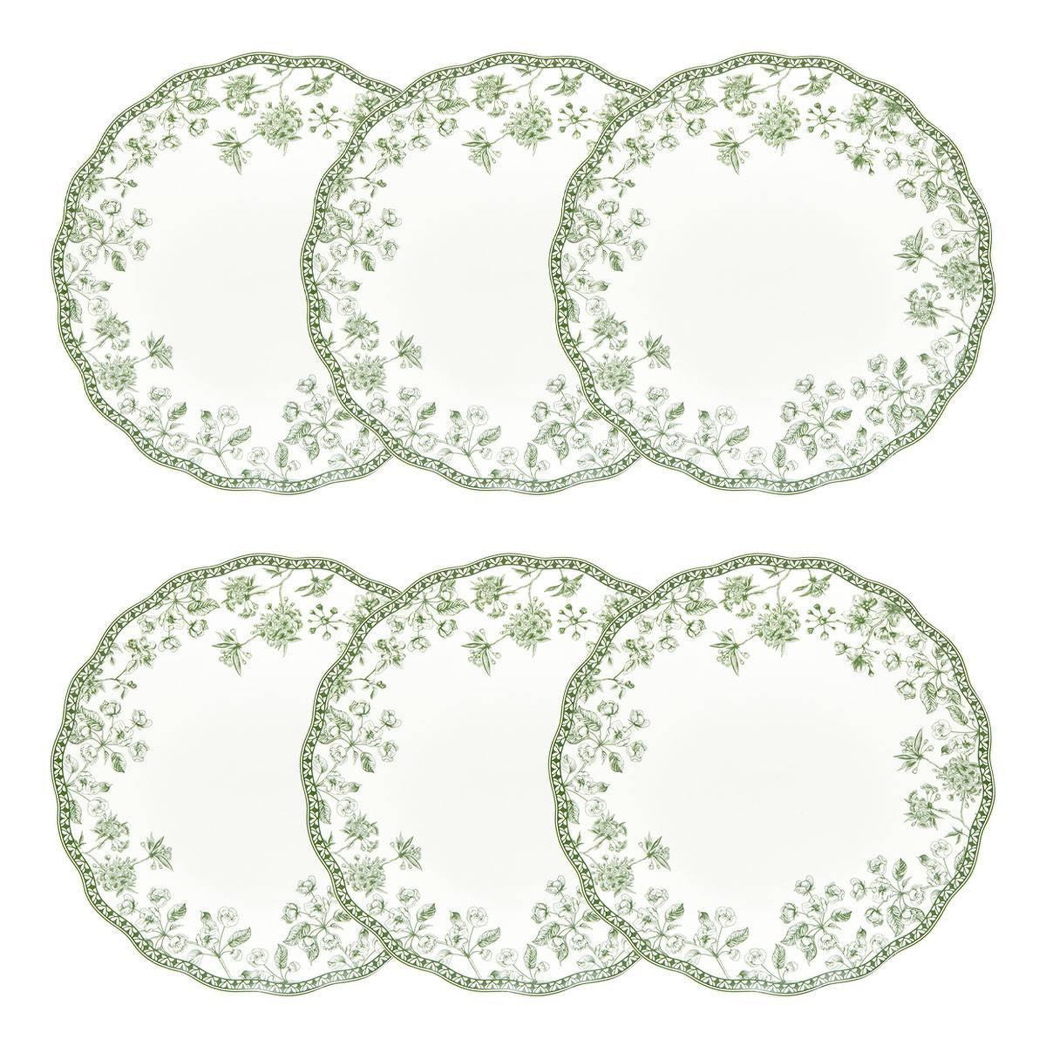 SECRET DE GOURMET Lot de 6 assiettes plates  lisière  27cm vert