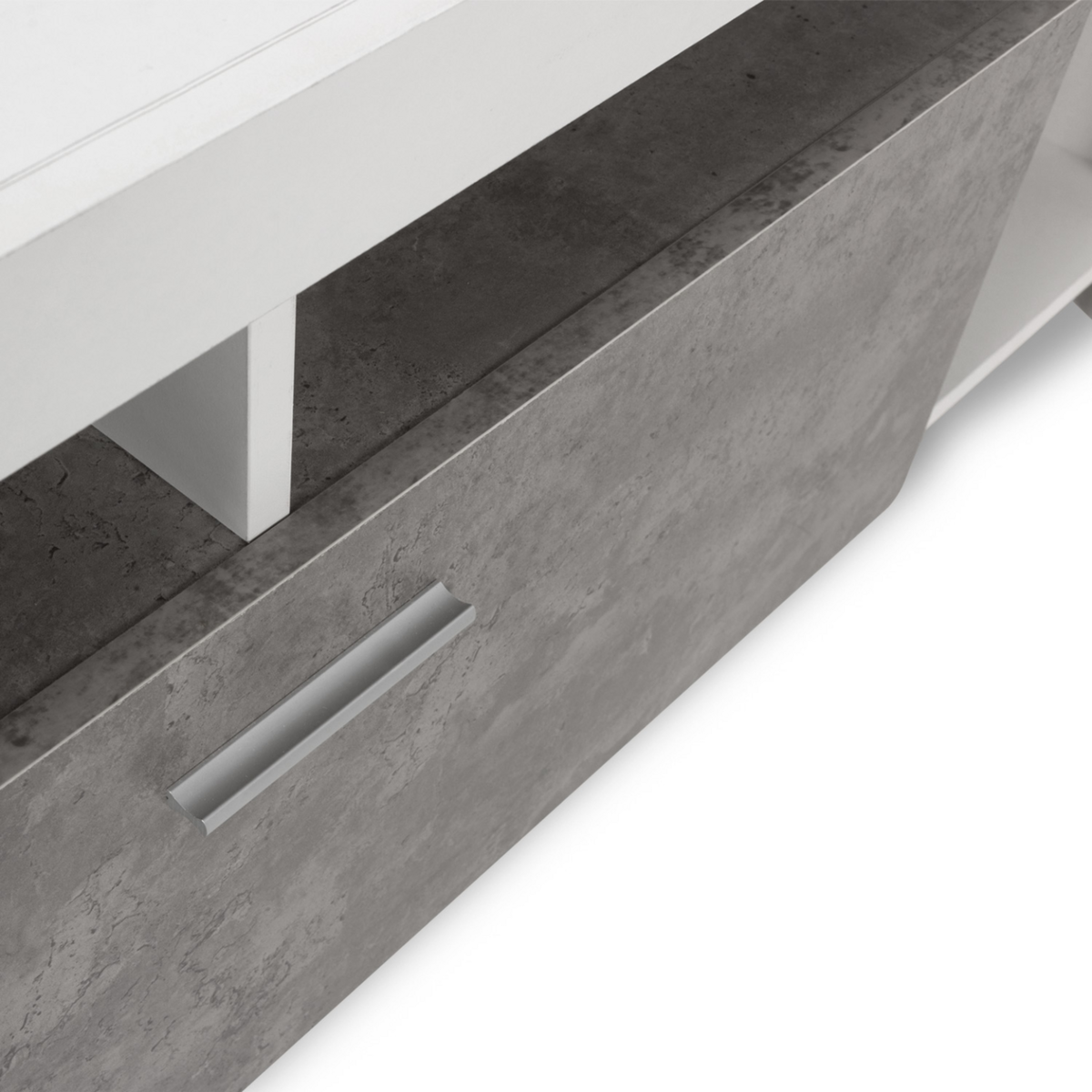 ID MARKET Meuble TV 110 cm MALO blanc et placard effet béton