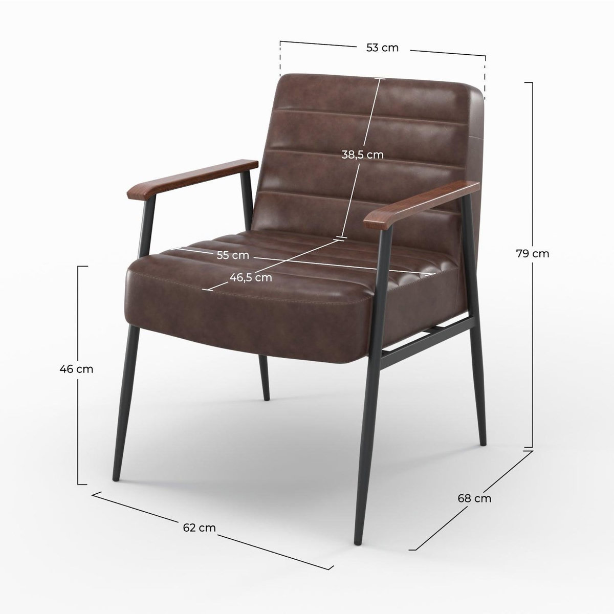 MAISON PAVANE Fauteuil en cuir de buffle marron et métal noir-Hugues