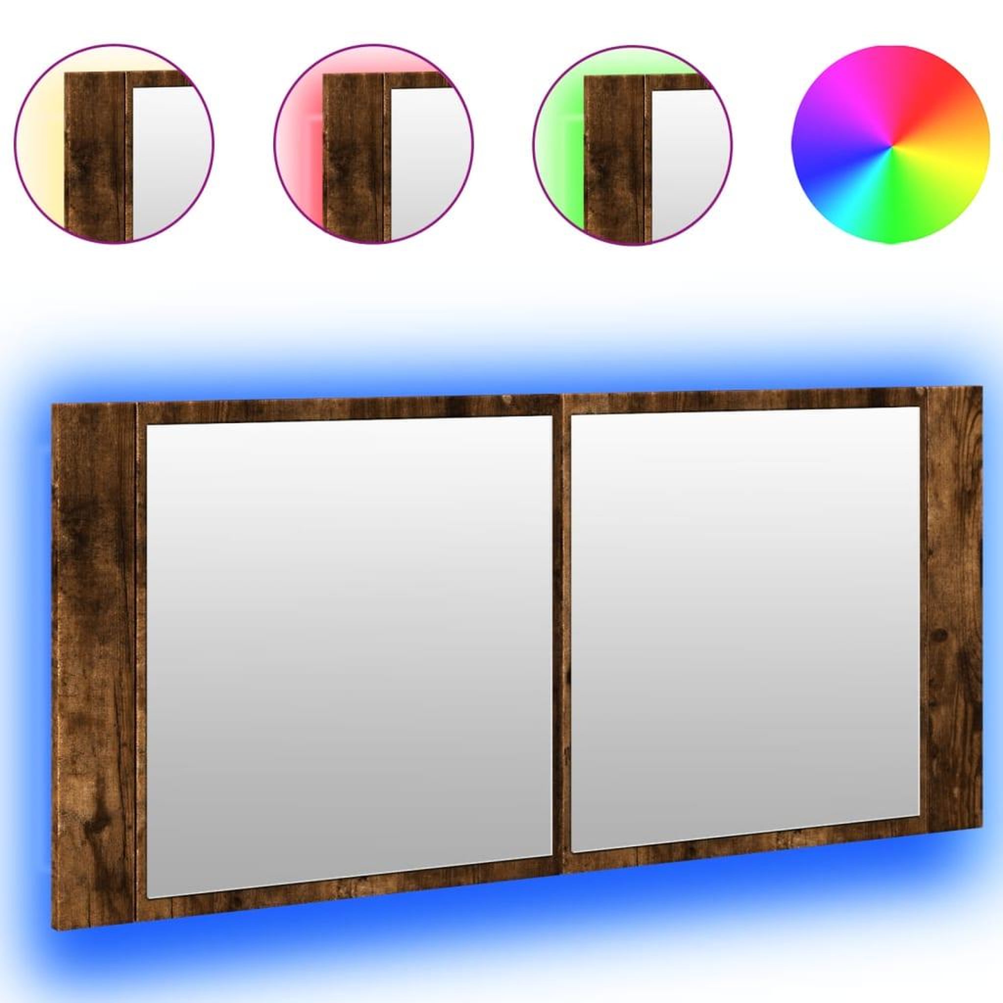 Voir la diapositive 2 : VIDAXL Armoire a miroir a LED de bain chene fume 100x12x45 cm