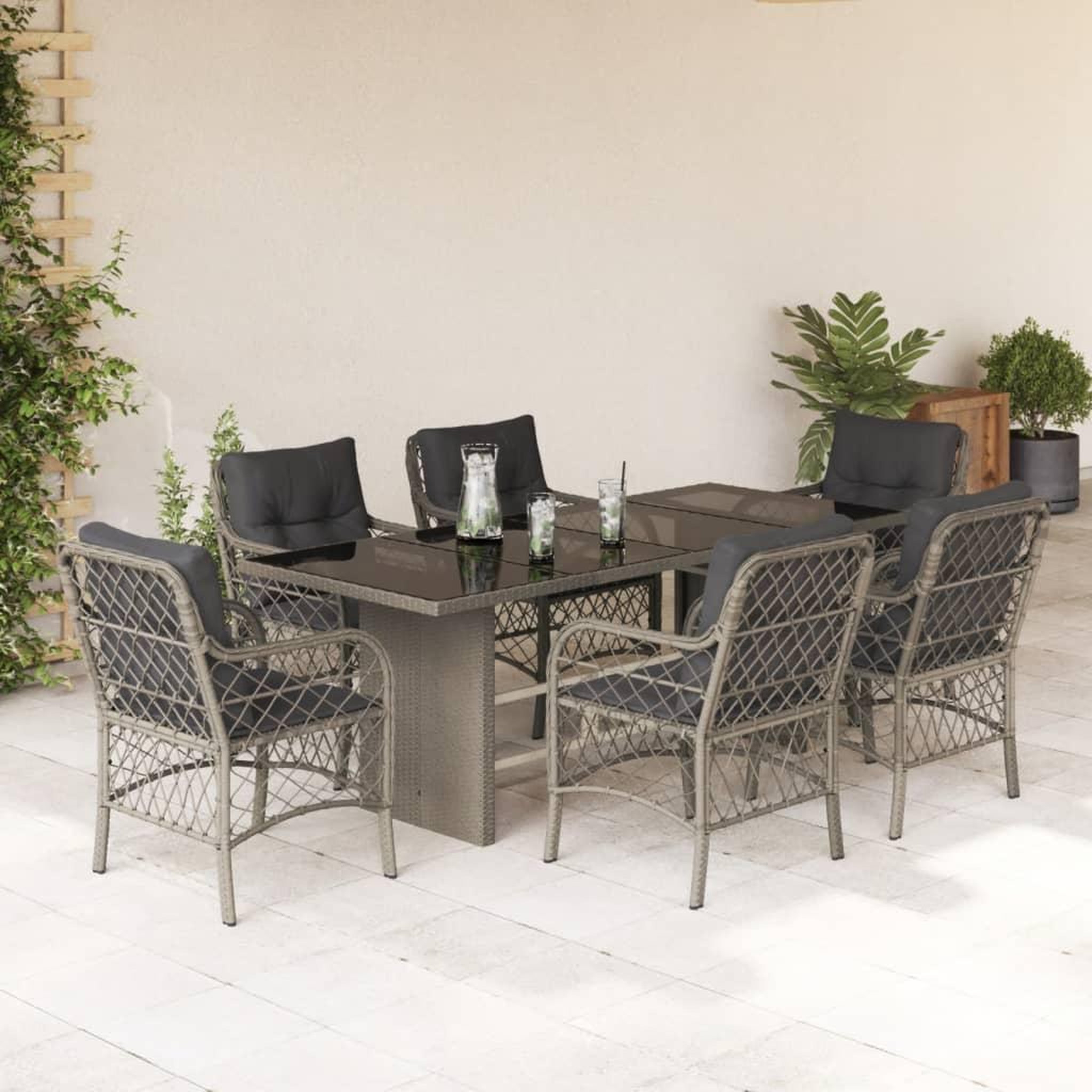 VIDAXL Ensemble a manger de jardin et coussins 7 pcs gris clair rotin