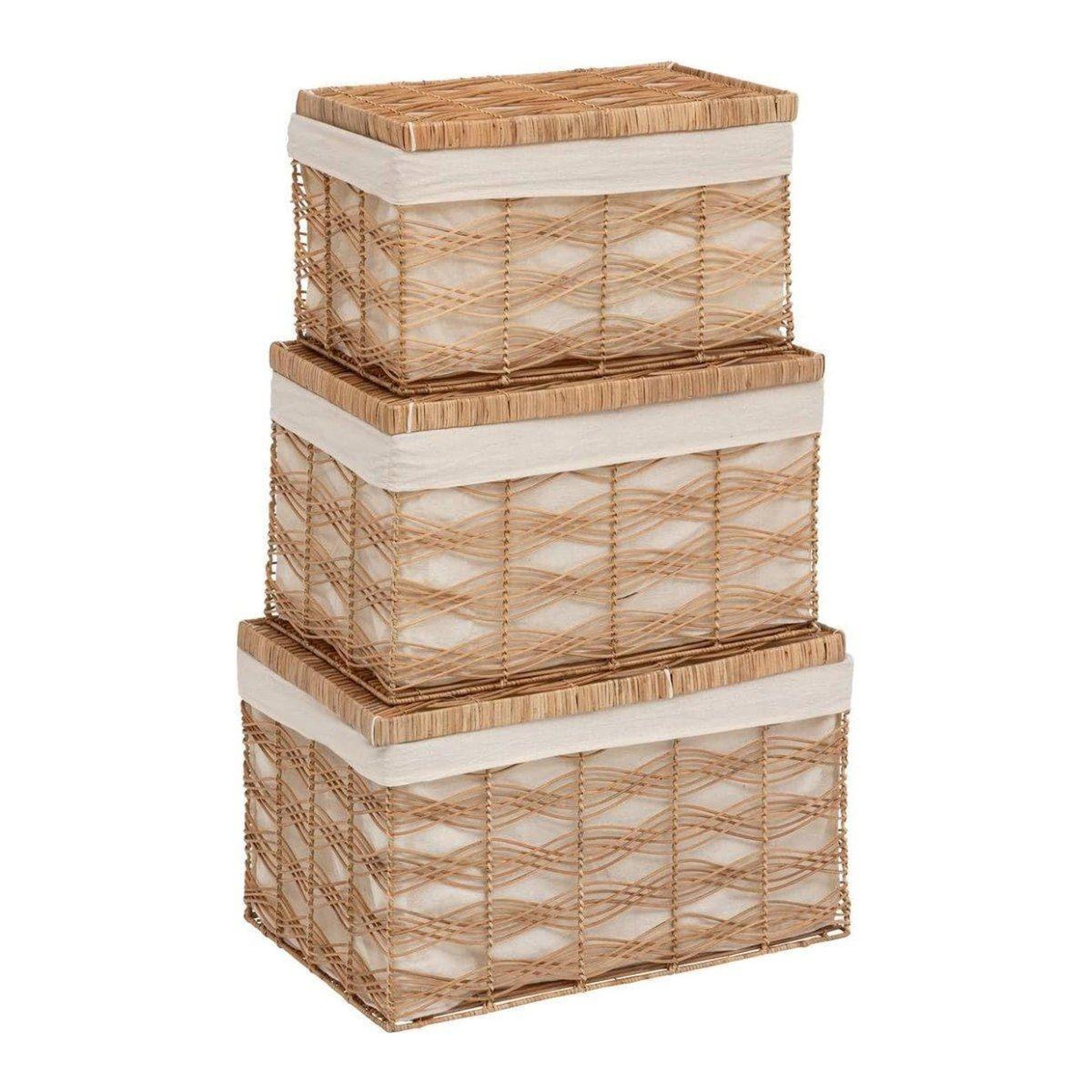 ATMOSPHERA Lot de 3 malles en rotin  rosy  59cm naturel