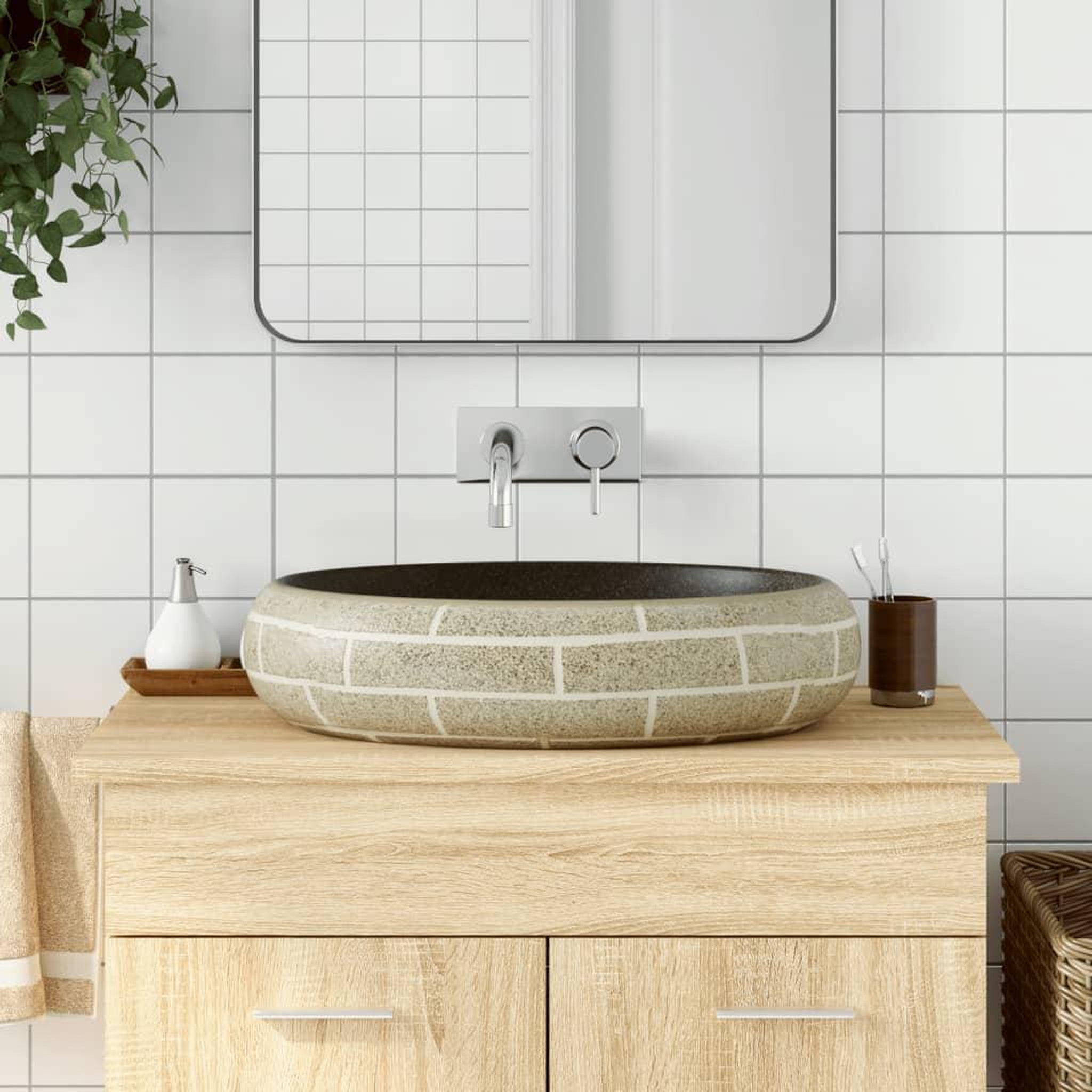VIDAXL Vasque a poser multicolore ovale 59x40x15 cm ceramique