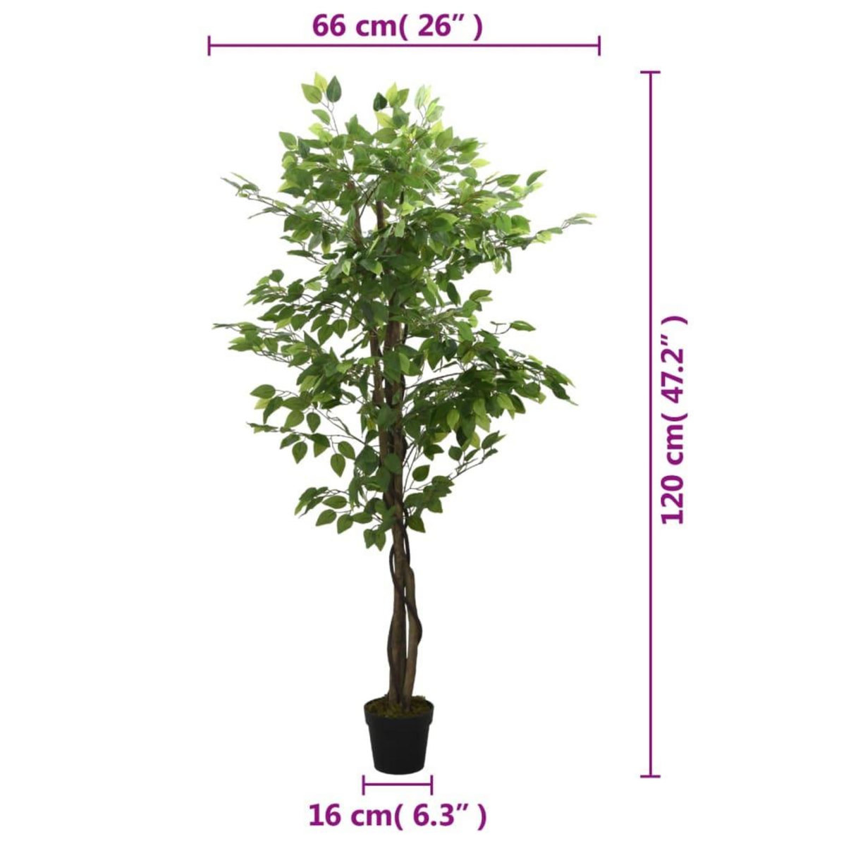VIDAXL Ficus artificiel 630 feuilles 120 cm vert