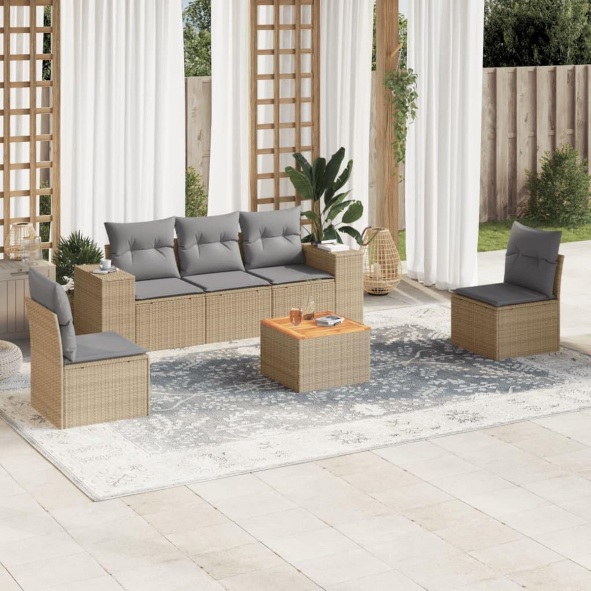 VIDAXL Salon de jardin avec coussins 6 pcs beige resine tressee