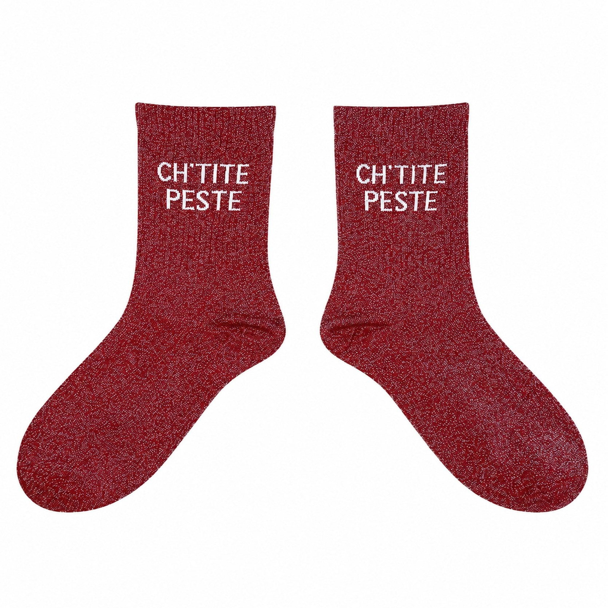 LE BAR A CHAUSSETTES Chaussettes femme à paillettes lbc - ch'tite peste. Coloris disponibles : Rouge
