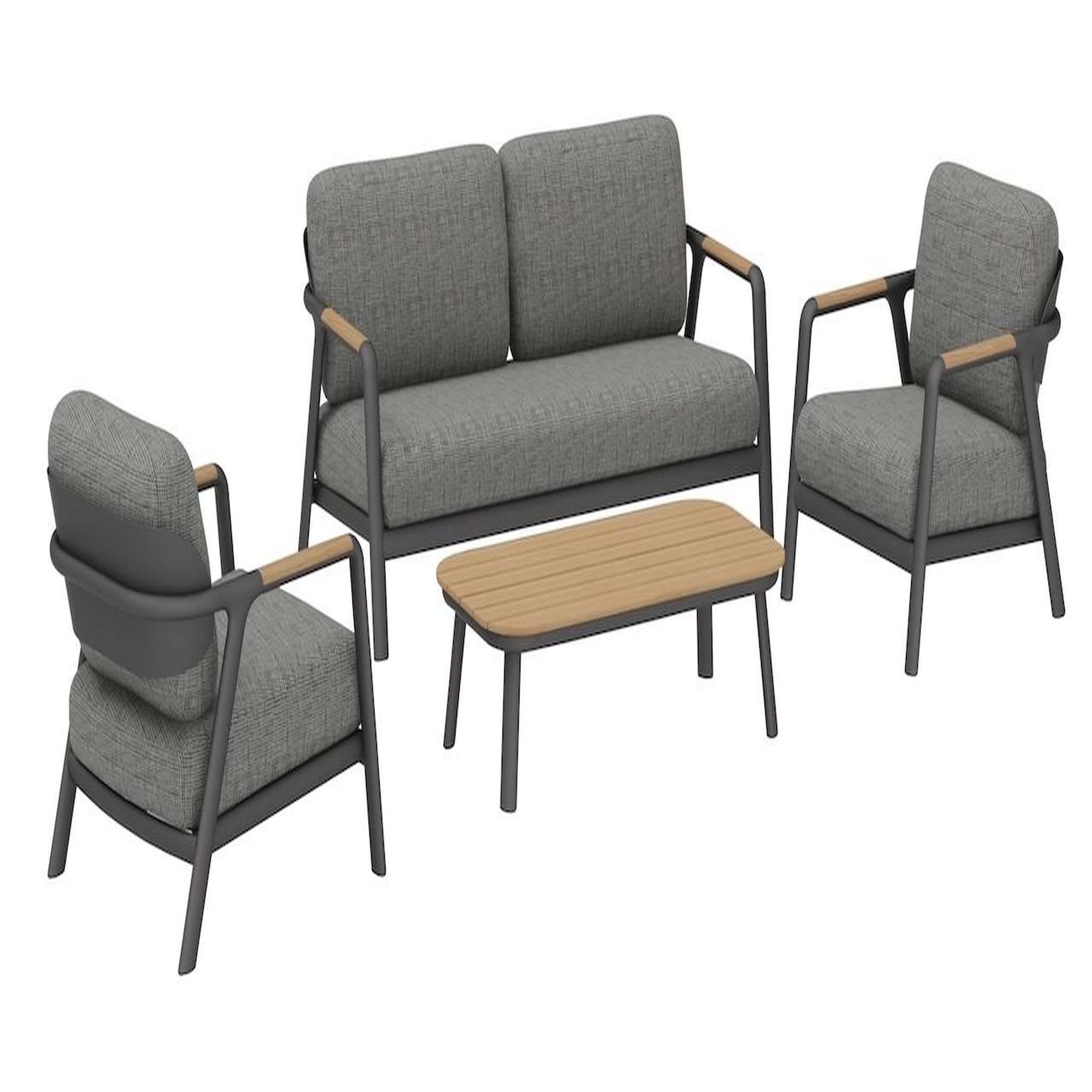 Proloisirs Salon bas 4 pièces en aluminium avec coussins - PERLE - Coloris graphite et chêne