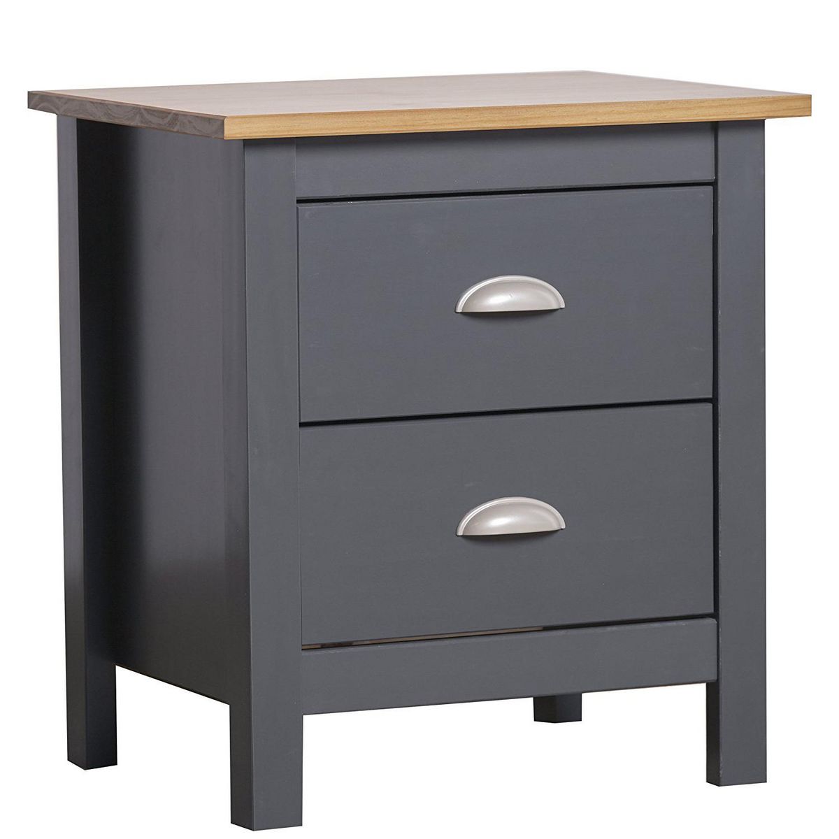 VS VENTA-STOCK Table Chevet 2 tiroirs Jade Gris/Chêne, Fabriqué en Bois de pin Massif