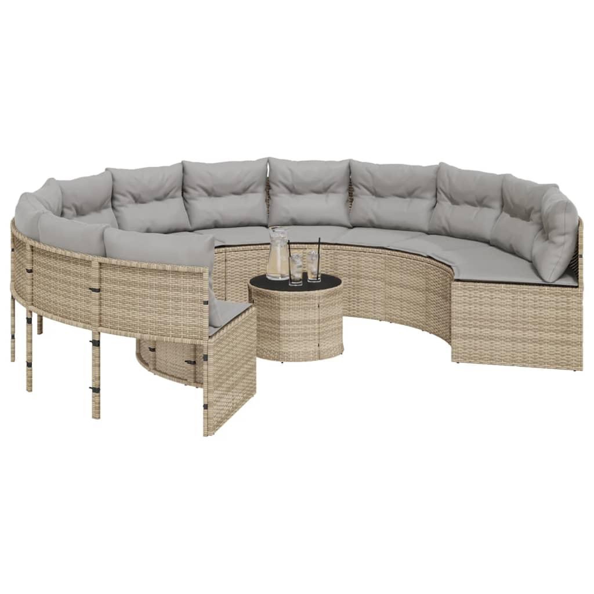 Voir la diapositive 3 : VIDAXL Canape de jardin avec table coussins rond beige resine tressee