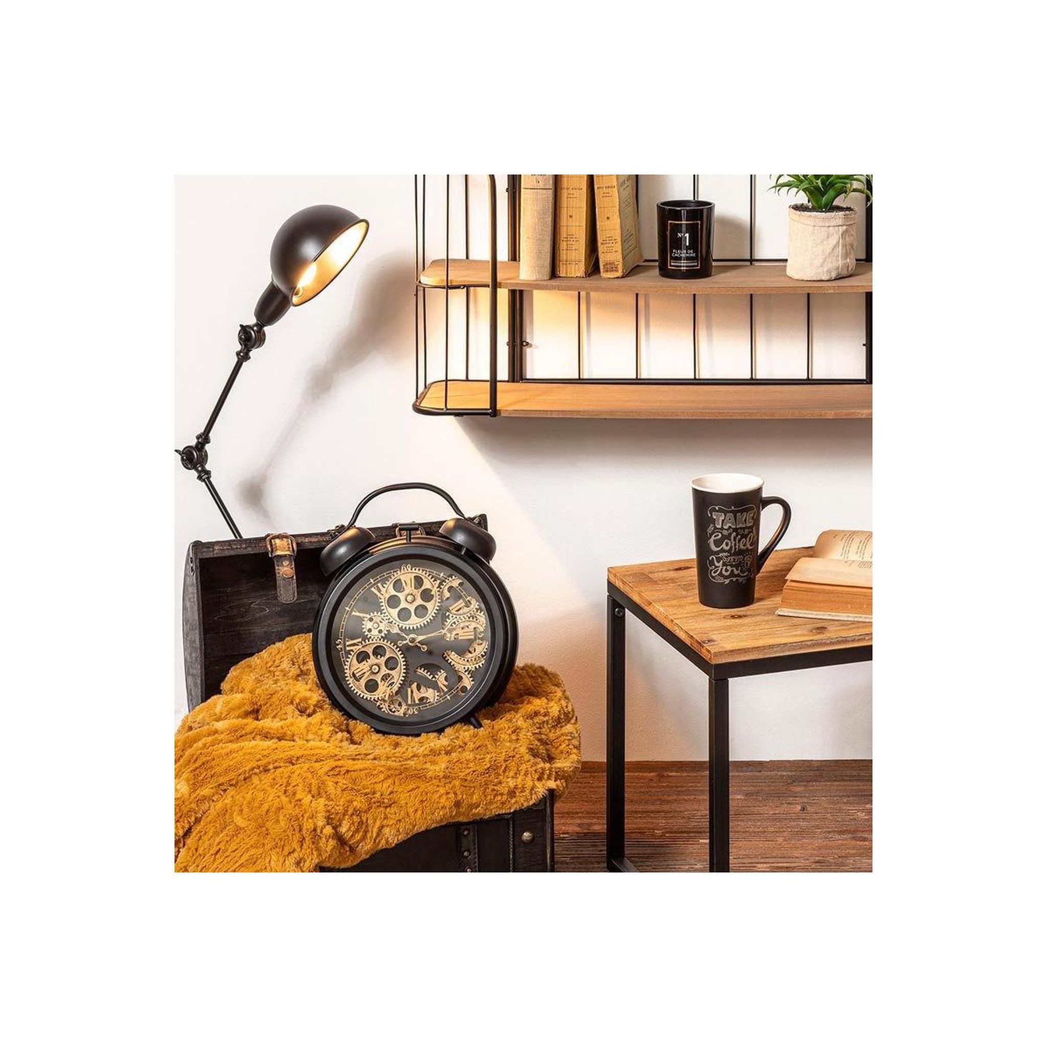 Voir la diapositive 4 : ATMOSPHERA Horloge à poser en métal  janis  33cm noir