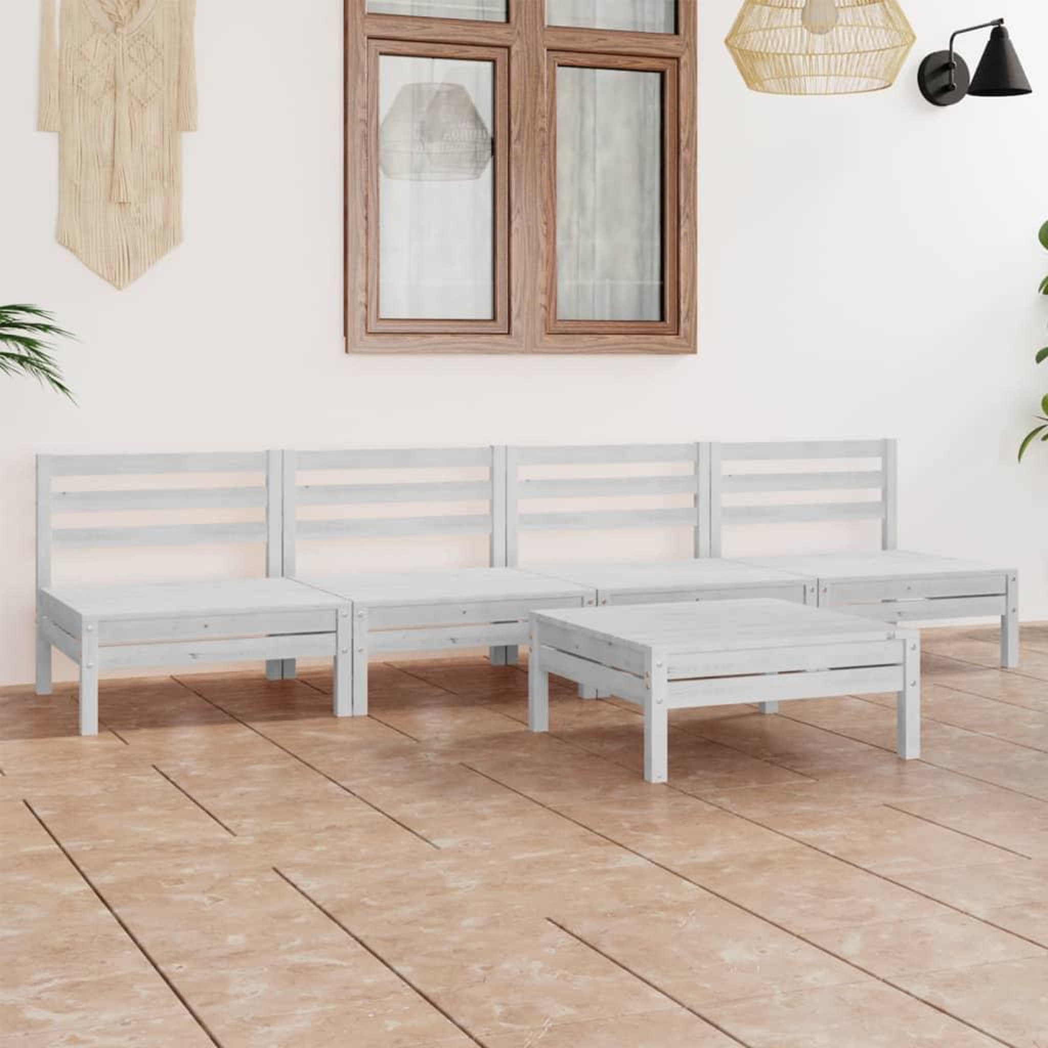 Voir la diapositive 1 : VIDAXL Salon de jardin 5 pcs Blanc Bois de pin massif