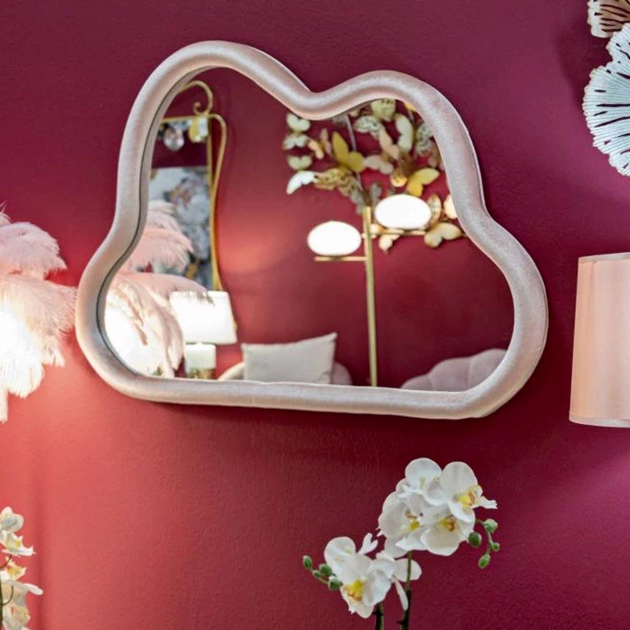 Voir la diapositive 5 : Paris Prix Miroir mural en velours  cloud  90cm rose