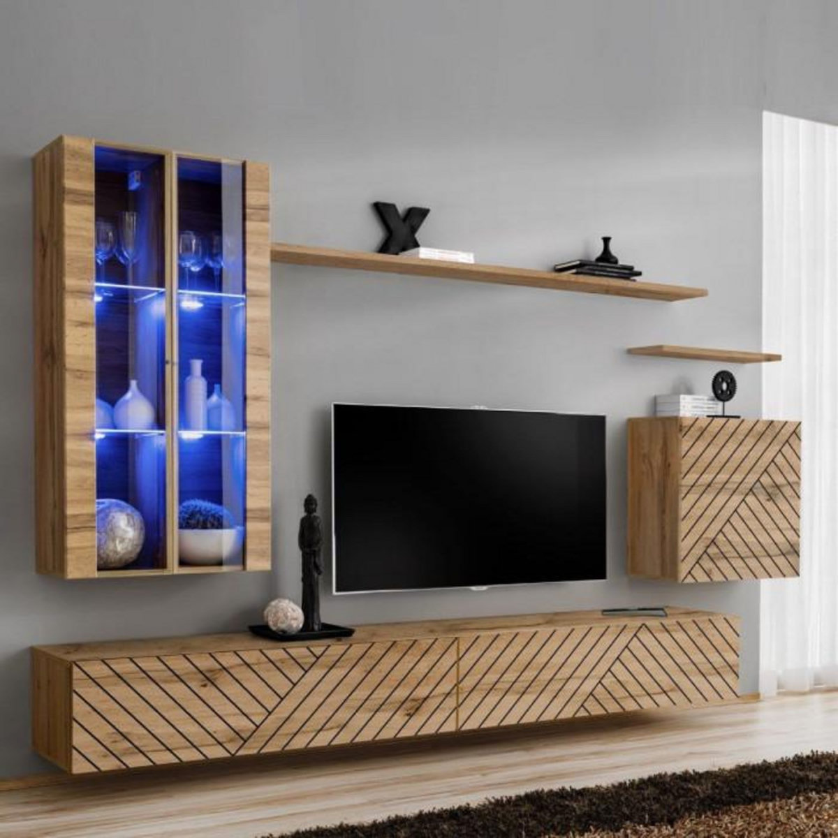 Paris Prix Ensemble Meuble TV  Switch Lamel XII  270cm Naturel