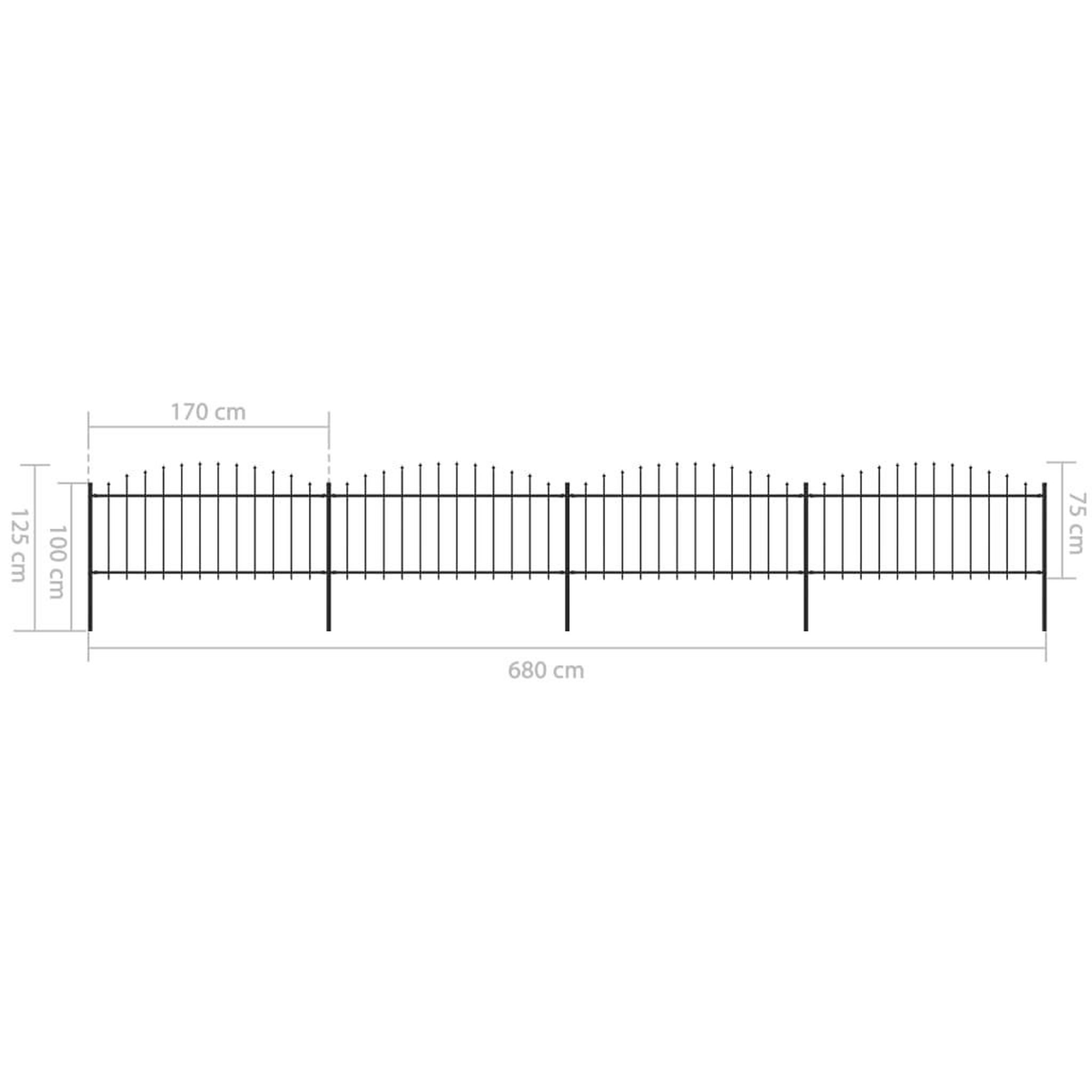 Voir la diapositive 5 : VIDAXL Cloture de jardin a dessus en lance Acier (0,5-0,75)x6,8 m Noir