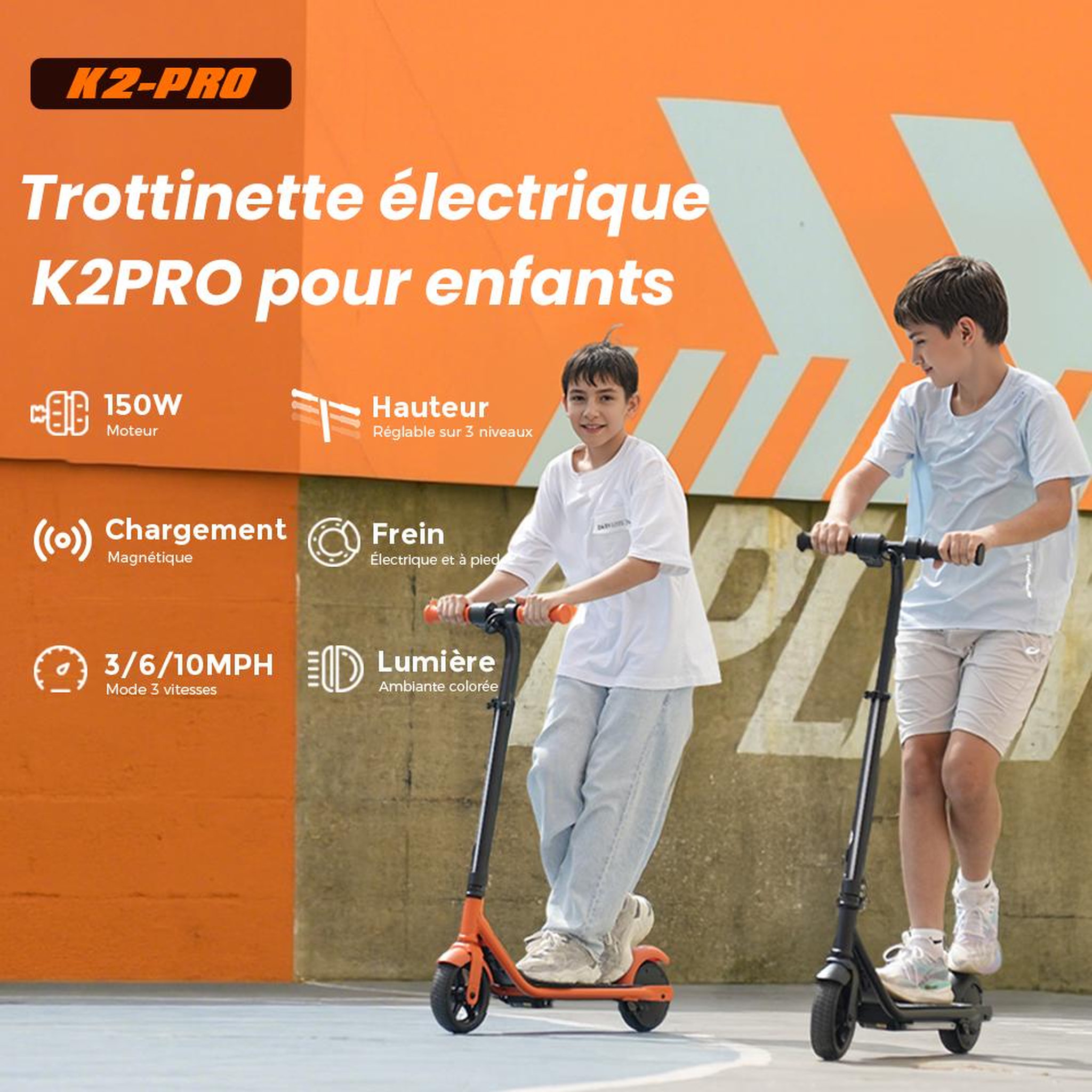 Voir la diapositive 6 : ISCOOTER Trottinette électrique K2Pro pour enfants, hauteur réglable, lumières d'ambiance colorées