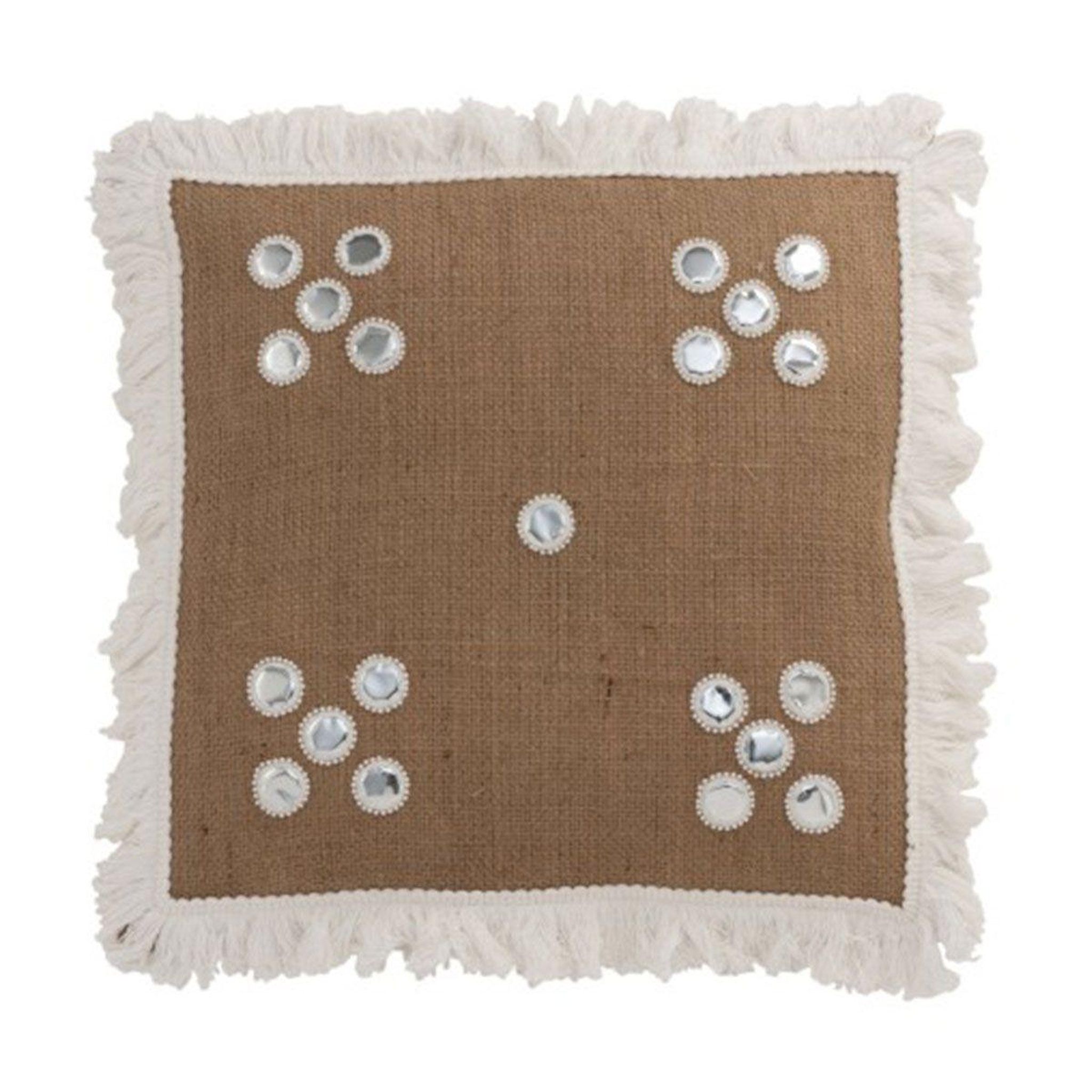 J-LINE Coussin déco en jute  miroirs  45x47cm naturel
